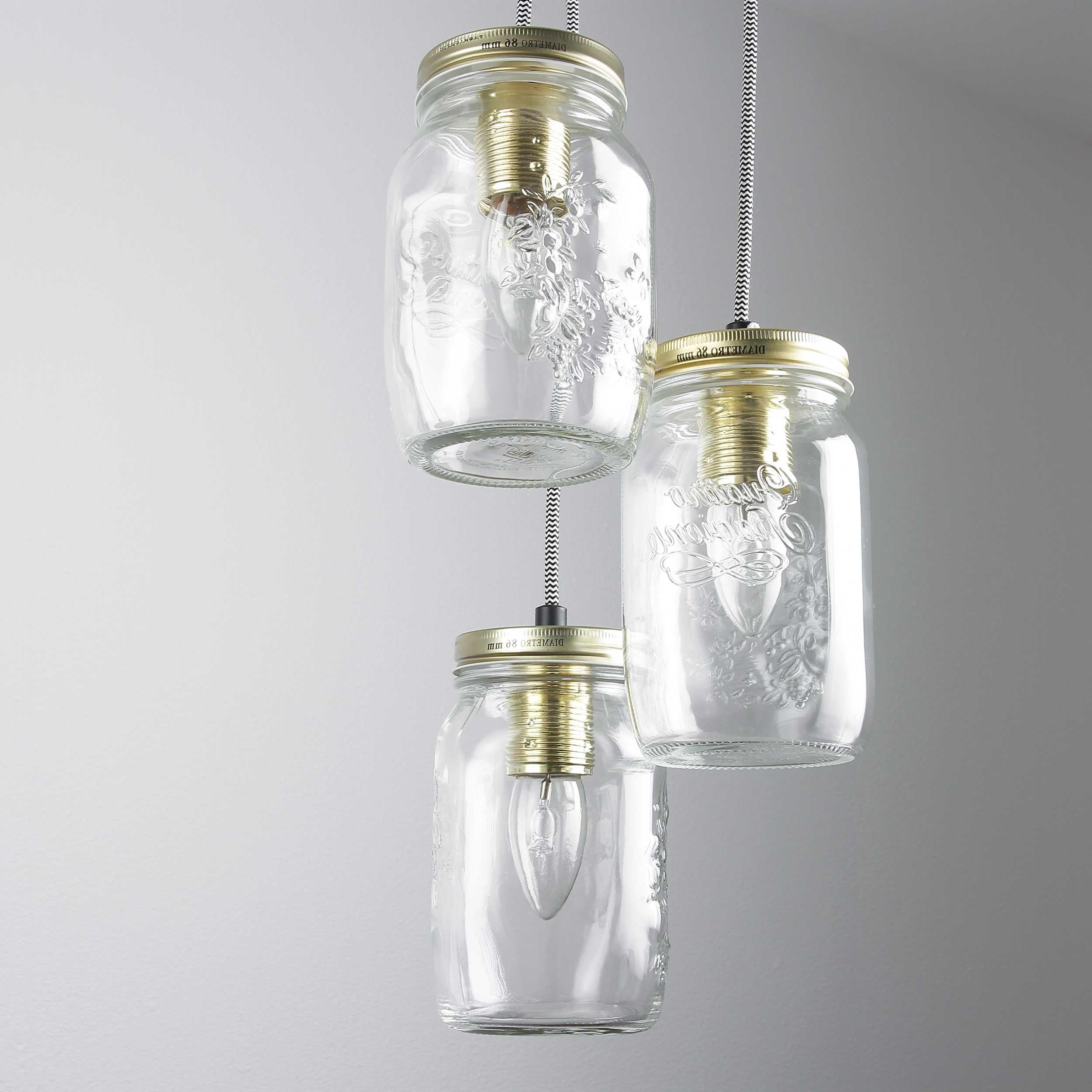 Leuchtmittel, Licht-Erlebnisse Pendelleuchte Glas JARS, Hängeleuchte in Vintage Hängelampe Messing Schirme ohne