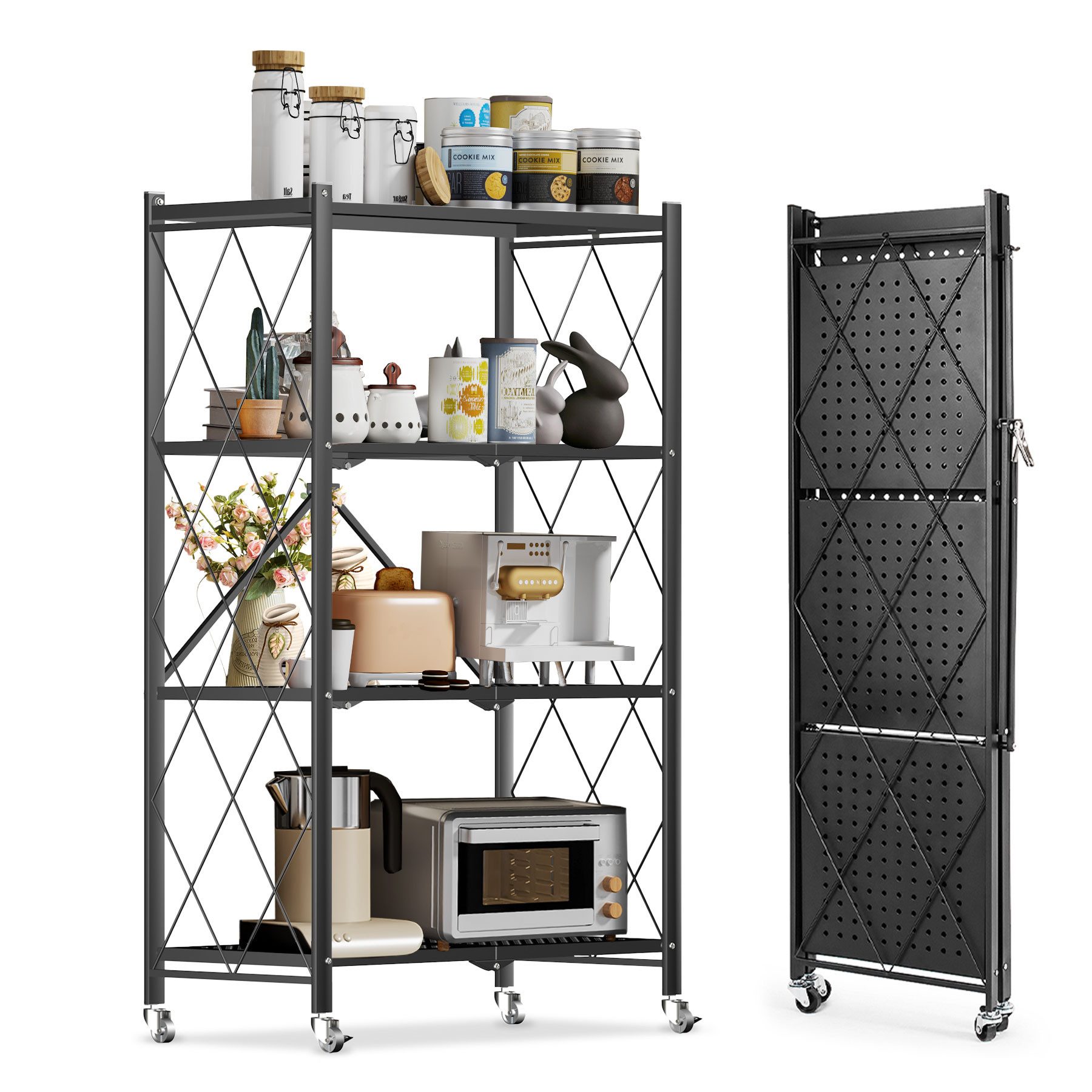 HomeMiYN Mehrzweckregal Klappregal mit Rollen Bücher Küchenregal PlatzsparendSchnell aufgebaut