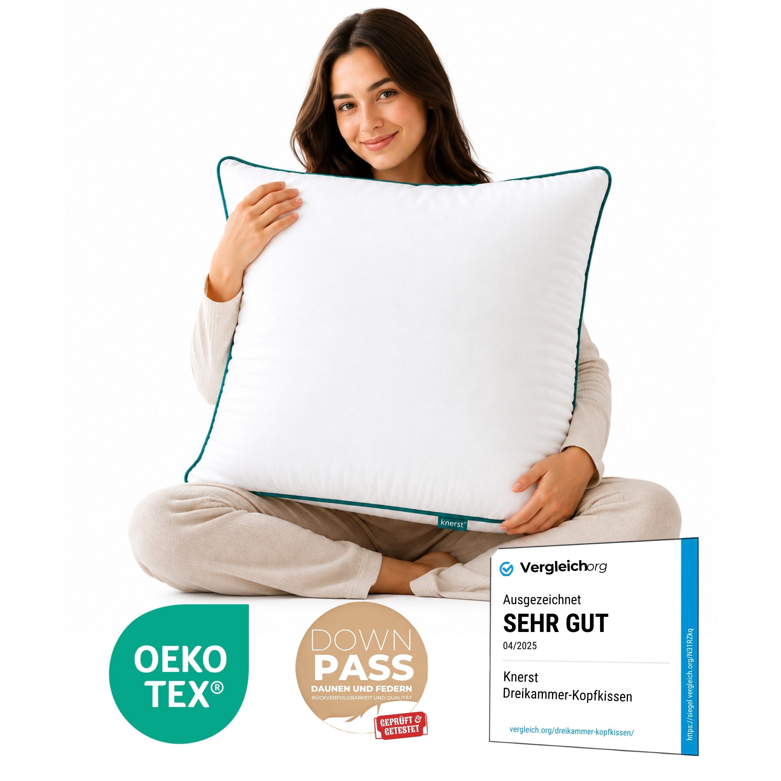KNERST Kopfkissen Premium-Schlafkissen für Komfort und Qualität, Füllung: FitForm Technologie – 100% Polyester, Seitenschläfer, Bauchschläfer, Rückenschläfer, 80x80 cm, Schlafkissen ideal für jede Schlafposition