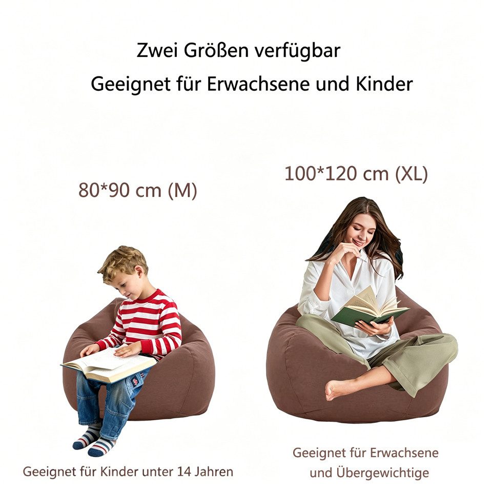 Diwzbyn Sitzsack Sitzsackstuhl für Kinder und Erwachsene, nur Bezug (Keine Füllung), für Sofa-Stofftiere