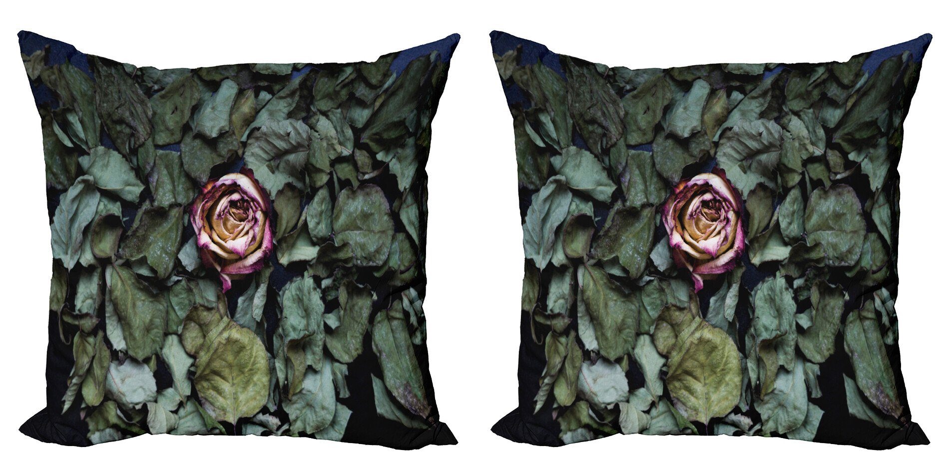 Kissenbezüge Modern Accent Doppelseitiger Digitaldruck, Abakuhaus (2 Stück), Vintage Rose Rosen-Blumen-Dry Leaves