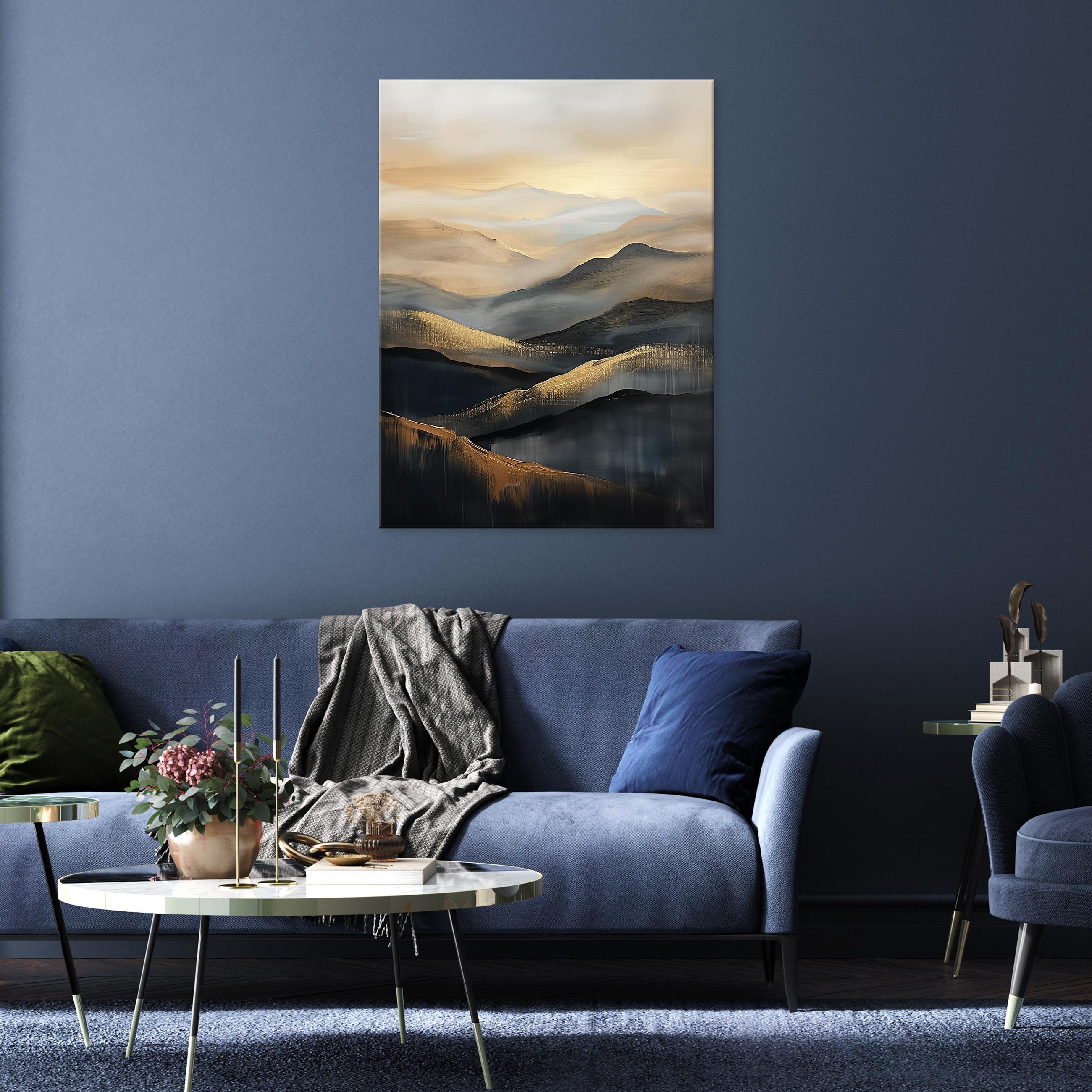 Wallarena Leinwandbild Berge Landschaft Wiese Gemalt Gold Schwarz Wandbilde günstig online kaufen