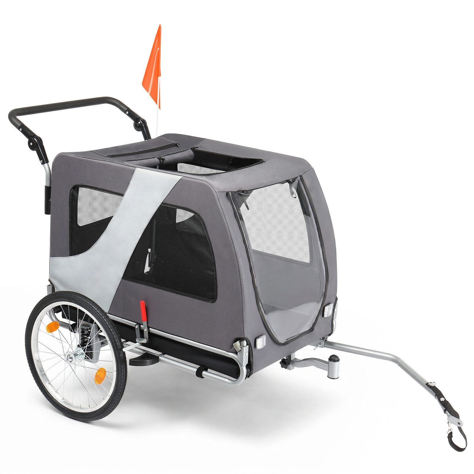 LALAHO Fahrradhundeanhänger Fahrradanhänger 2-in-1 klappbar 3-fach verstellbarer Griff & 360°, 144 cm × 72 cm × 78 cm Hundefahrradanhänger 60 kg Traglast