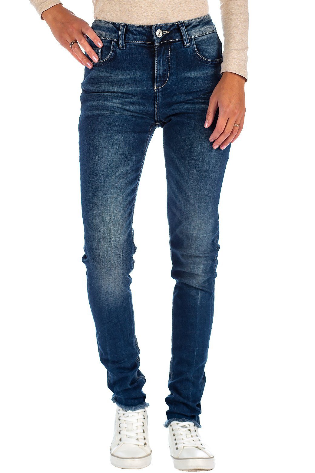 Cipo & Baxx Slim-fit-Jeans Damen Slim Fit Hose Stonewashed BA-19CB06 Stonewashed Design in schwarz-grau