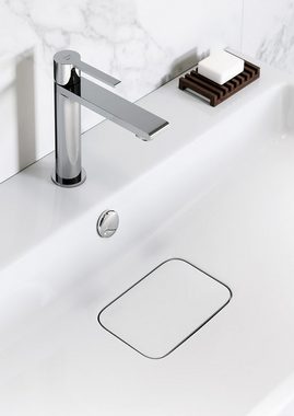 KOLMAN Waschbeckenunterschrank Badmöbel Set VIRGO 80 Badezimmerschrank (Silber Möbelgriffe) mit Schubladen & Keramikwaschbecken