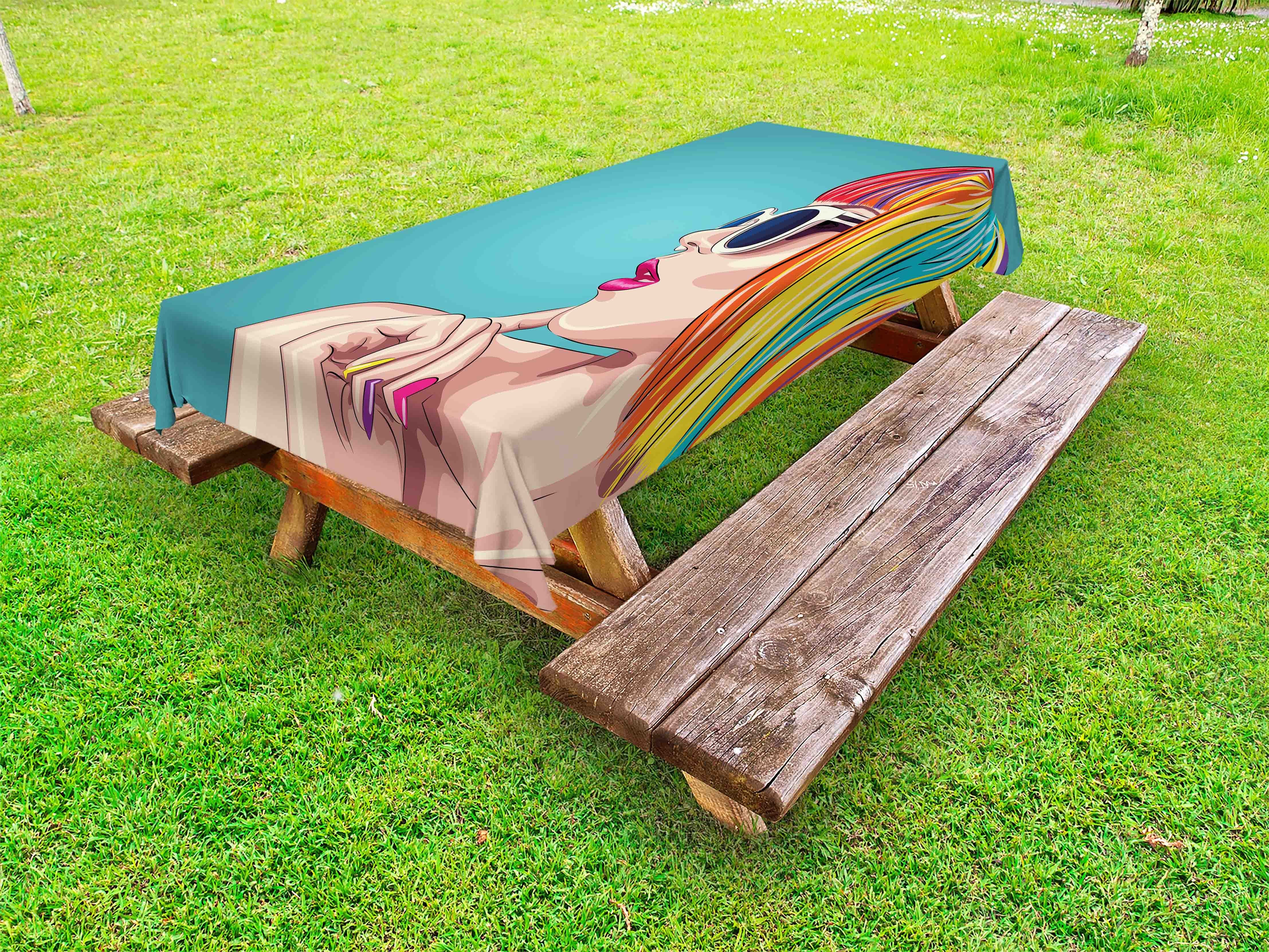 Picknick-Tischdecke, Perücke und dekorative waschbare Tischdecke Abakuhaus Regenbogen Sonnenbrille Bunt