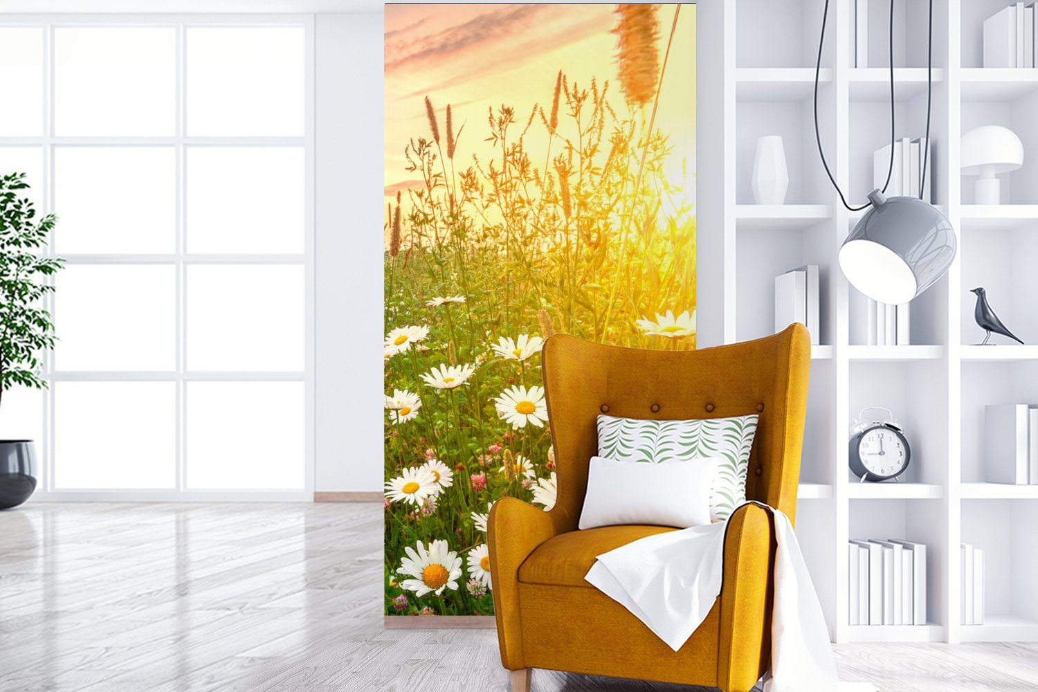 MuchoWow Fototapete Blumen - Horizont, Gänseblümchen Schlafzimmer Vliestapete Sonne Wohnzimmer - Küche, St), Fototapete (2 Matt, - - Natur für bedruckt