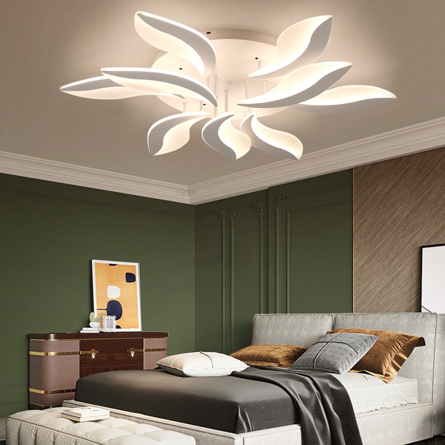 LED 9-Blatt Blumen, iscooter Deckenleuchte für Wohnzimmer, kaltweiß, fest Esszimmer Dimmbare LED integriert, neutralweiß, Schlafzimmer, Deckenleuchten Deckenbeleuchtung, 50W Acryl warmweiß, Weiß