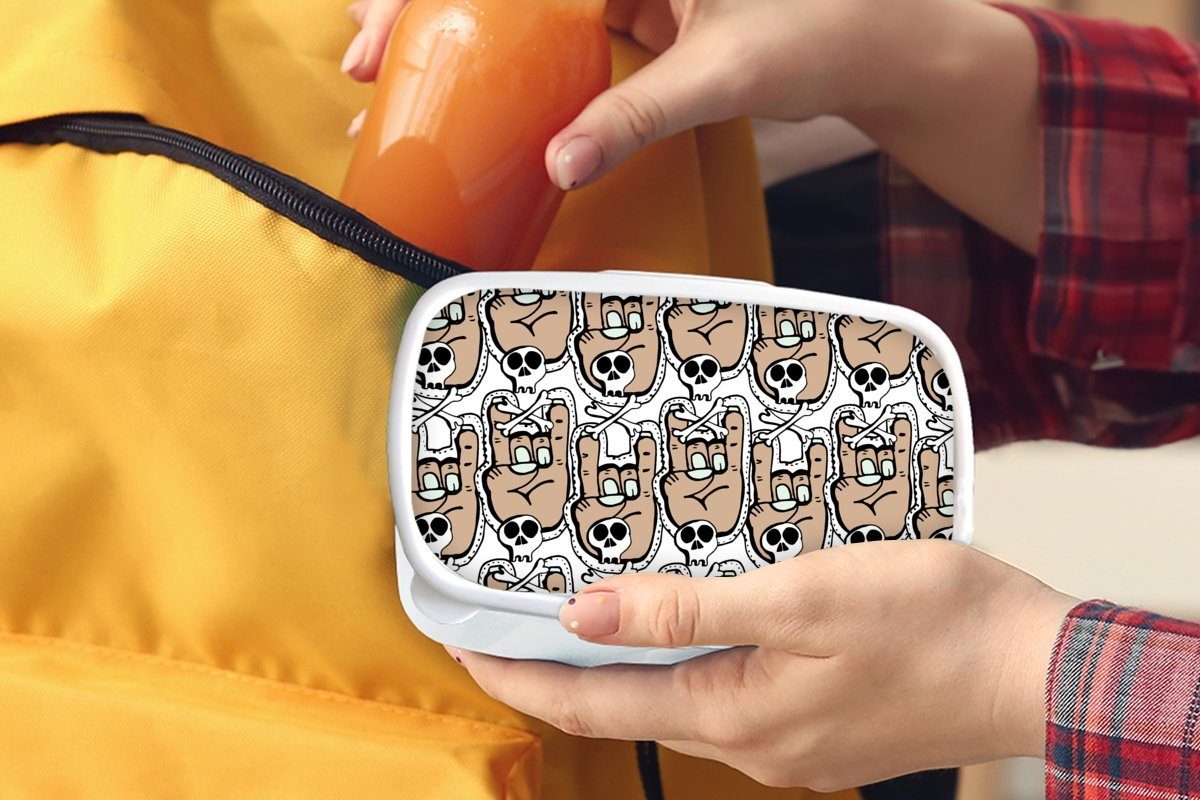 MuchoWow Brotdose, Erwachsene, weiß - Kinder Hand Lunchbox - (2-tlg), Kunststoff, für Brotbox - Jungs Totenkopf und Teenager und für Muster, Mädchen