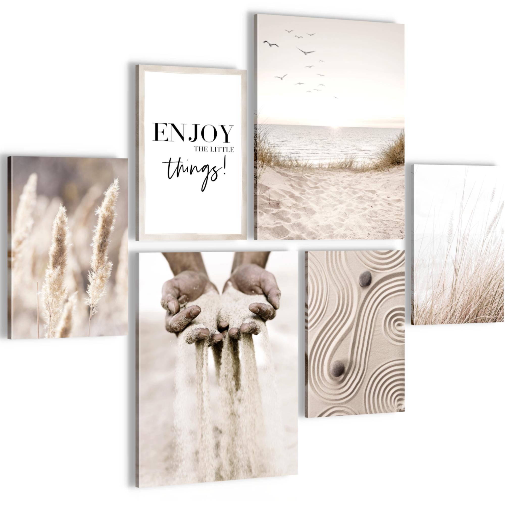 Novart Wandbild Boho Pampasgras Beige Sand - KEIN EXTRA RAHMEN BENÖTIGT, (6 St)