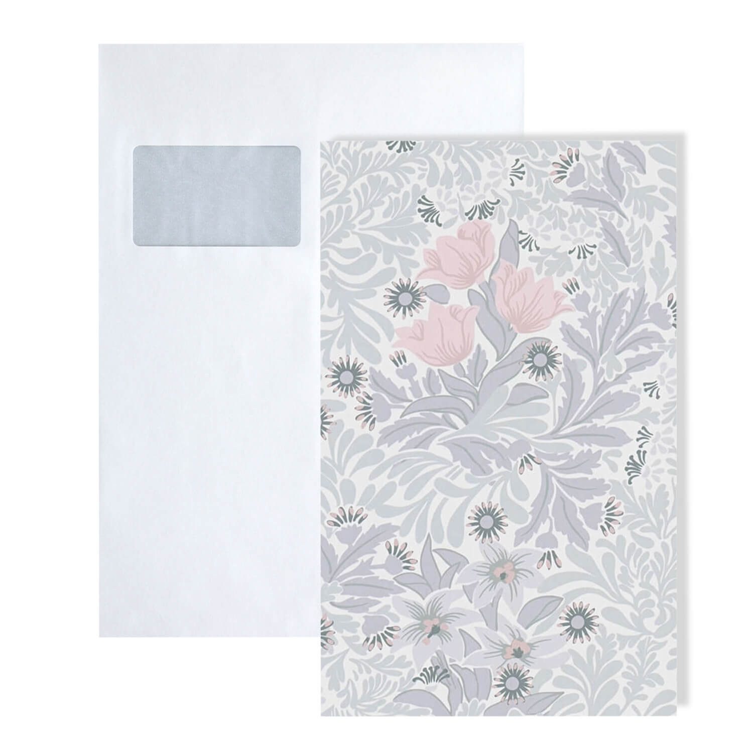 Profhome Vliestapete 1 MUSTERSTÜCK S-390575-GU DIN A4 MUSTER der Blumen Tapete, (1 Musterblatt, ca. A5-A4), hellgrau