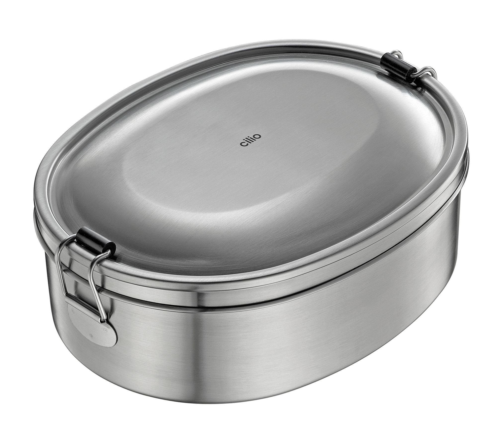 Cilio Lunchbox Cilio - Lunchbox Vesperdose Brotdose Vesperbox Edelstahl Oval 1 Liter, Edelstahl, Silikon