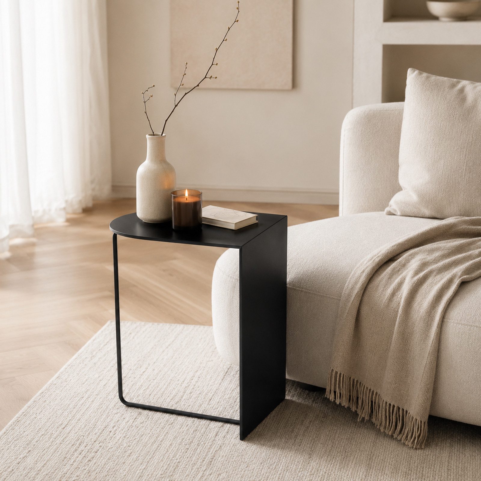 PEALOV Beistelltisch C‑Form aus pulverbeschichtetem Metall, 40 × 30 × 50 cm (1-St), Kleiner Sofatisch, nutzbar für Sofa, Sessel oder Bett als Nachttisch