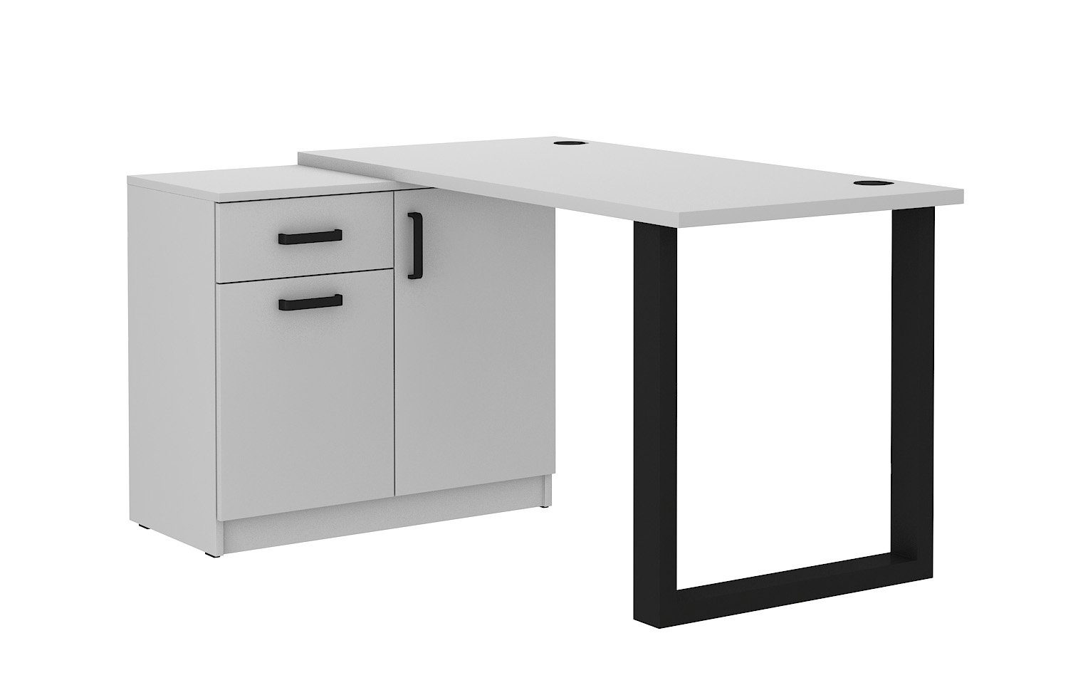 Furnix Schreibtisch MOLUKI 130 mit Kufenbein und Schrank Professionelle Büromöbel, Ecklösung mit Stauraum Hellgrau | Kinderschreibtische