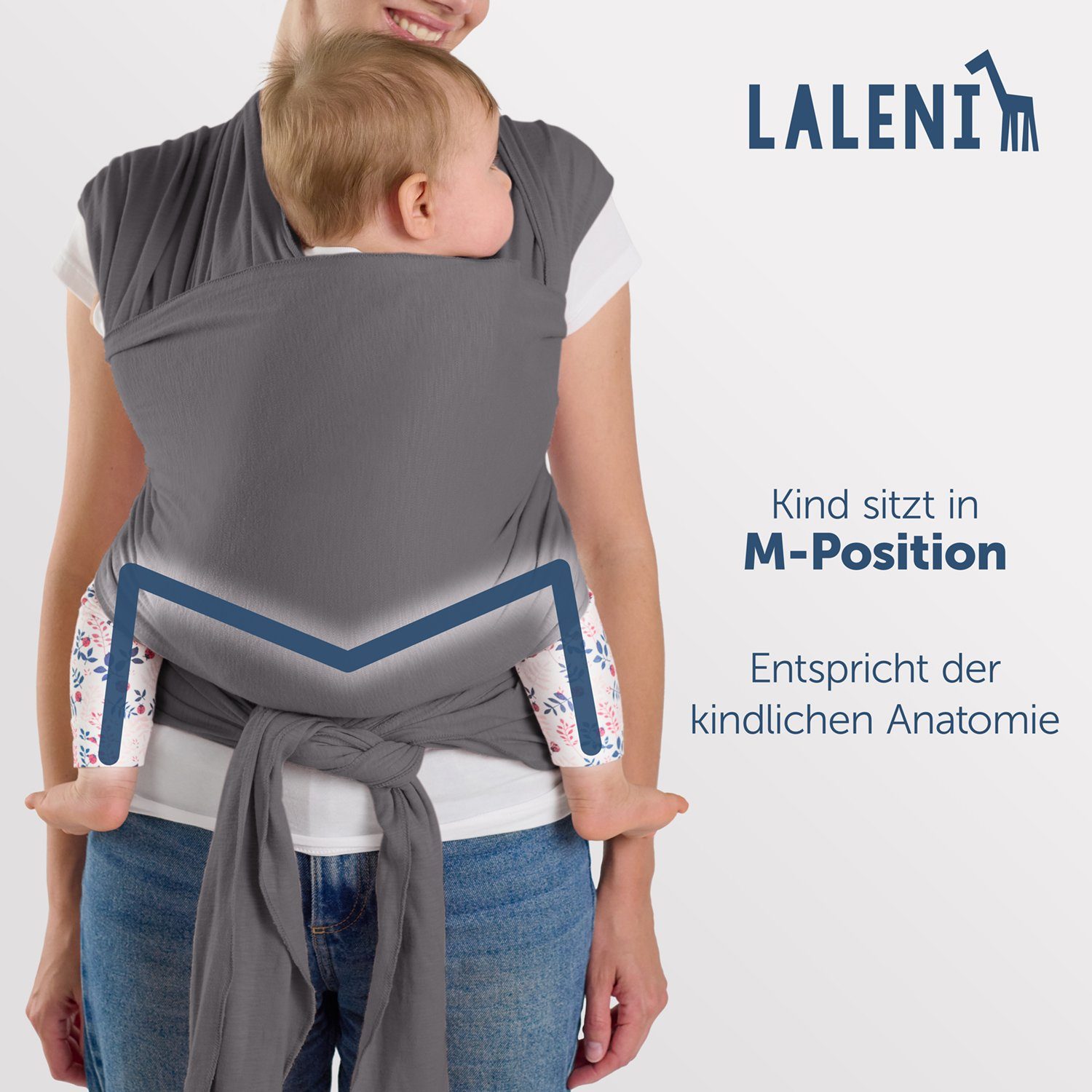 Laleni Tragetuch Babytragetuch elastisch - weiche Neugeborene bis für Bio-Baumwolle, 100% Grau 16kg