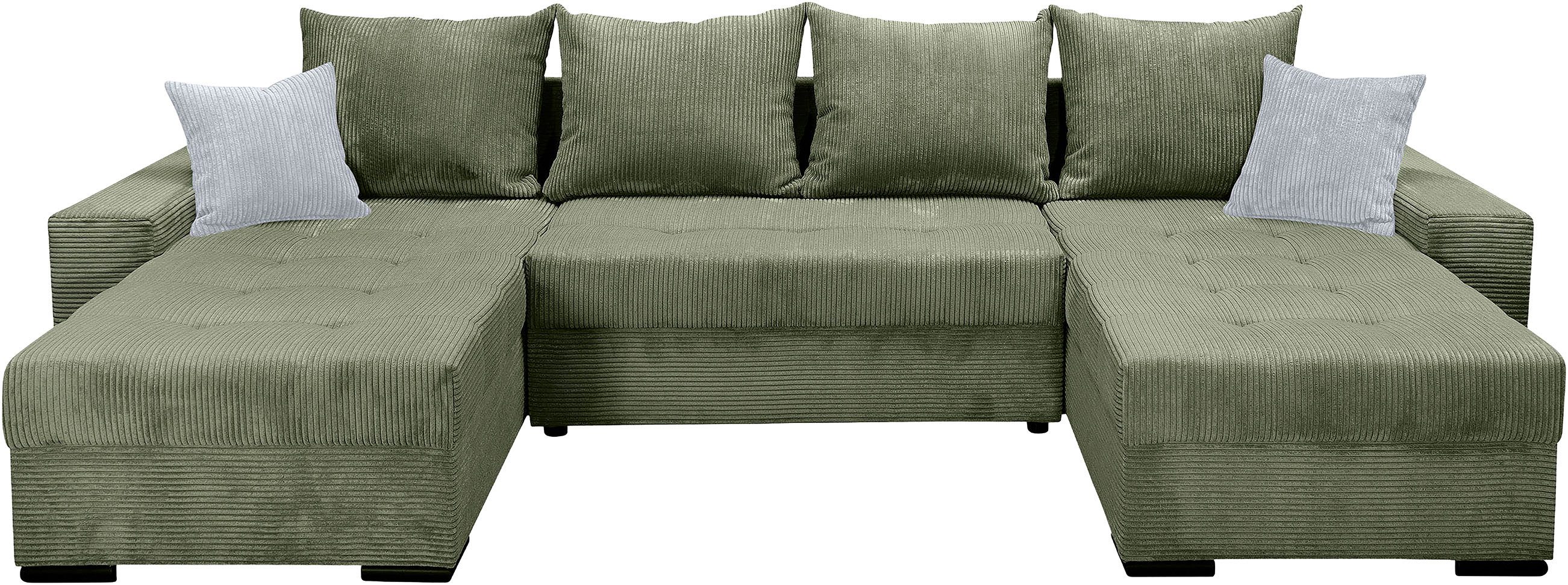 COLLECTION AB Wohnlandschaft Josy XL U-Form, B: 313 cm in Cord, Cord-Mix, Schlaffunktion, Bettkasten & 2 Zierkissen, Federkern