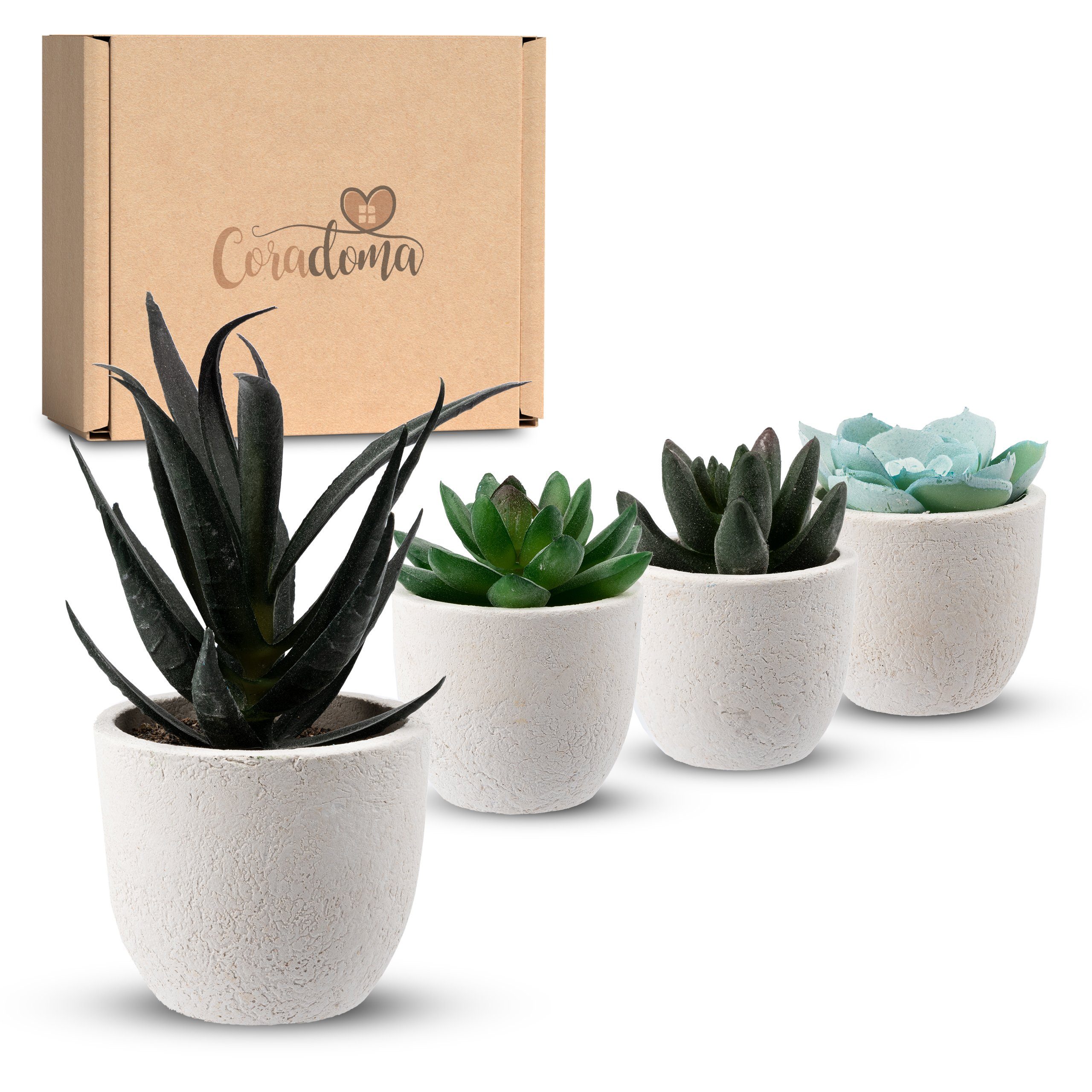 Kunstpflanze Künstliche Pflanzen im Topf Mini Set Dekoration Modern Wohnzimmer Sukkulente, Coradoma