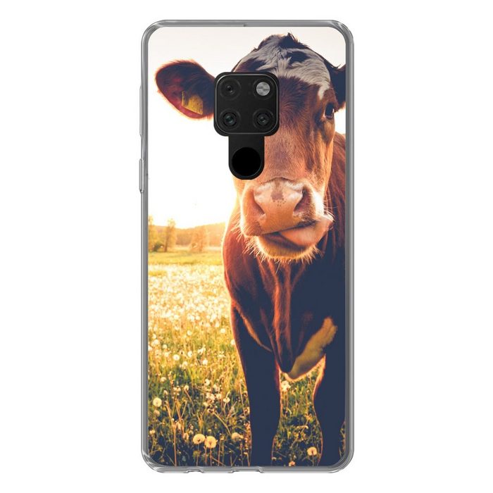 MuchoWow Handyhülle Kuh - Sonnenuntergang - Blumen - Gras - Tiere Phone Case Handyhülle Huawei Mate 20 Silikon Schutzhülle