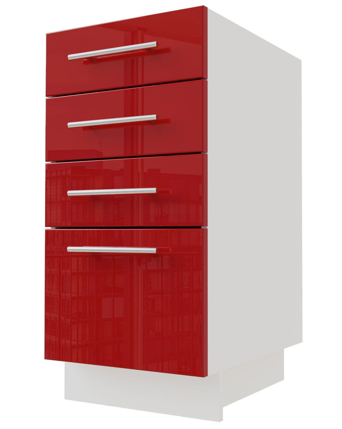 Feldmann-Wohnen Unterschrank Brerra (D4R/40, 4 Schubladen, REJS Komfort Box Vollauszug, 1-St., moderne Optik, lackierte Fronten, 40x50x82cm) weiß / RAL 3002 karminrot Hochglanz