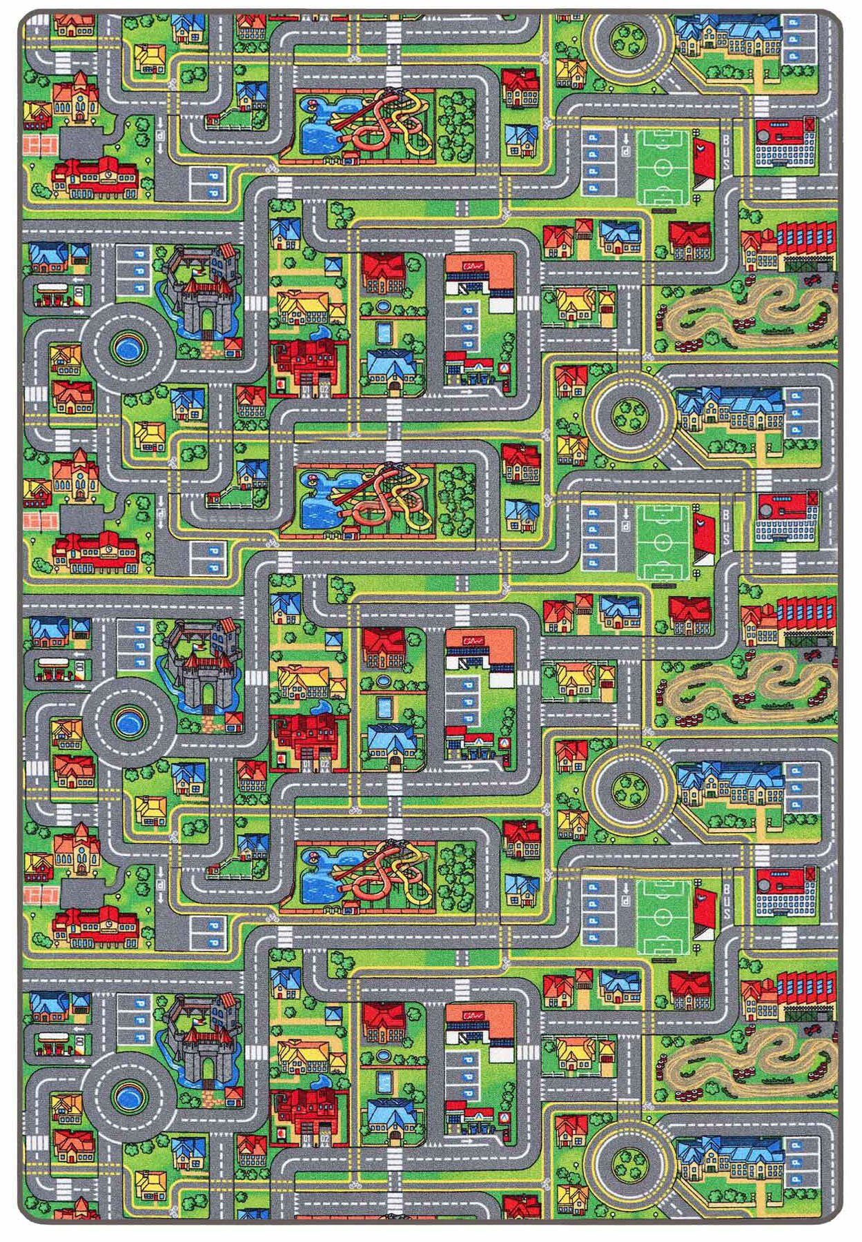 Primaflor-Ideen in Textil Kinderteppich Spielteppich STREETS, Made in Belgium, rechteckig, Höhe: 5 mm, Straßen-Teppich, Straßenbreite ca. 9 cm, Kinderzimmer