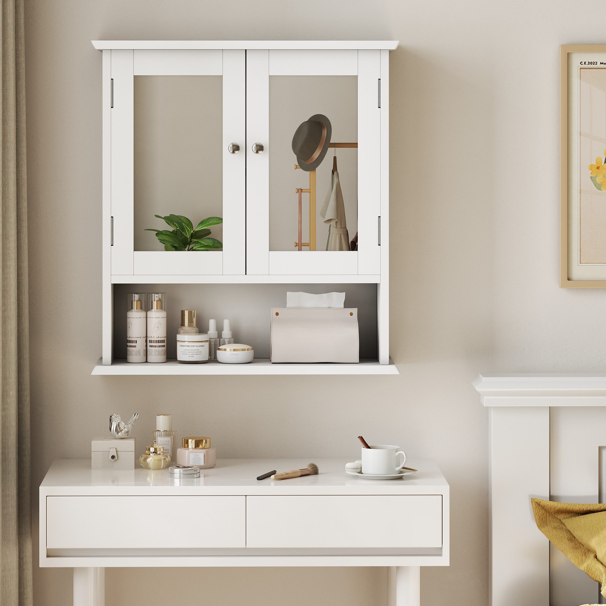 Hängeschrank mit Spiegel wandmontiert MDF Glas Medizinschrank verstellbare Regale