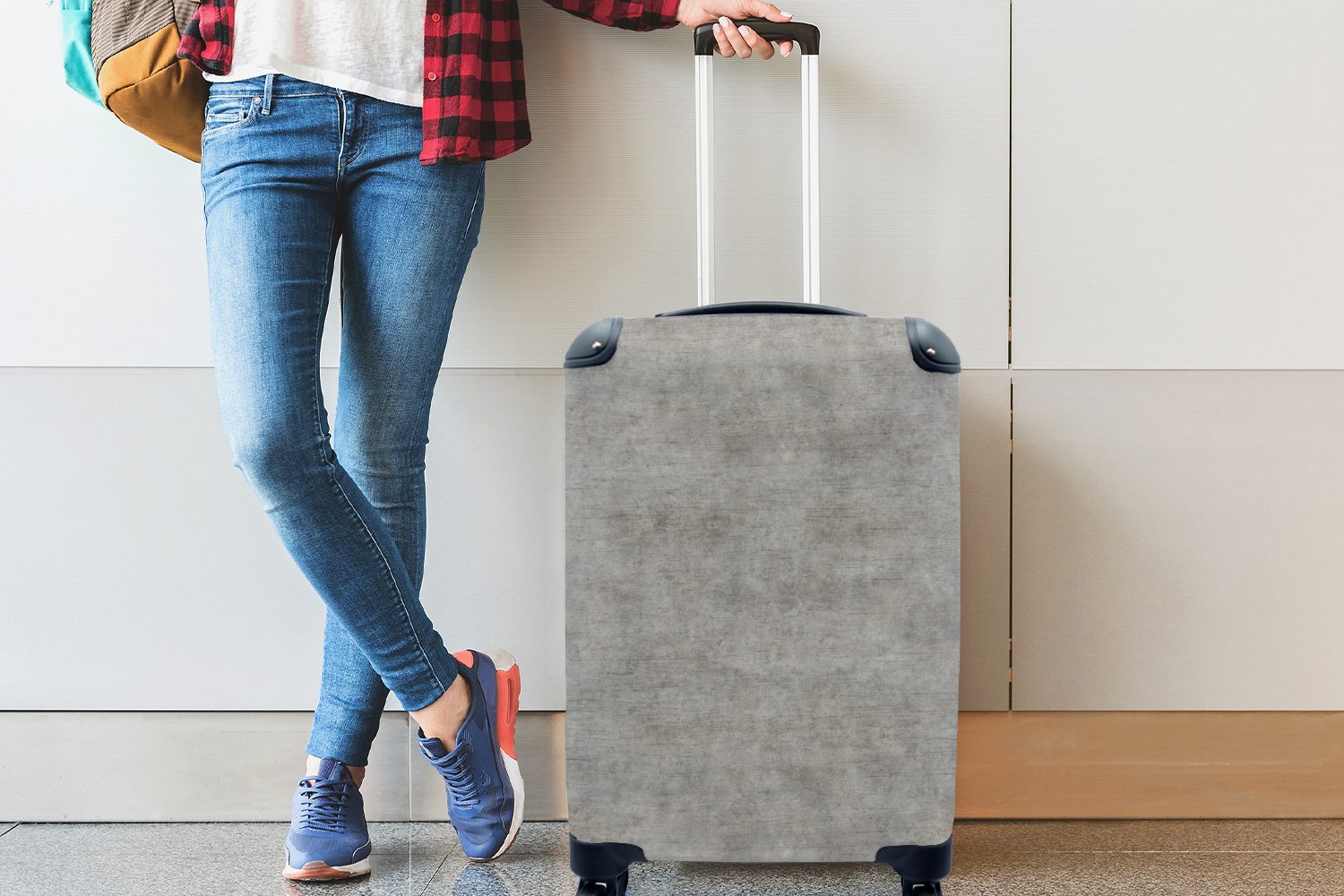 MuchoWow Handgepäckkoffer Reisekoffer Muster, - Beton Wand Ferien, 4 für - Trolley, Handgepäck rollen, Rollen, mit Reisetasche