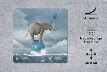 MuchoWow Gaming Mauspad Elefant - Luftballons - Fisch - Meer (1-St), Mousepad mit Rutschfester Unterseite, Gaming, 40x40 cm, XXL, Großes