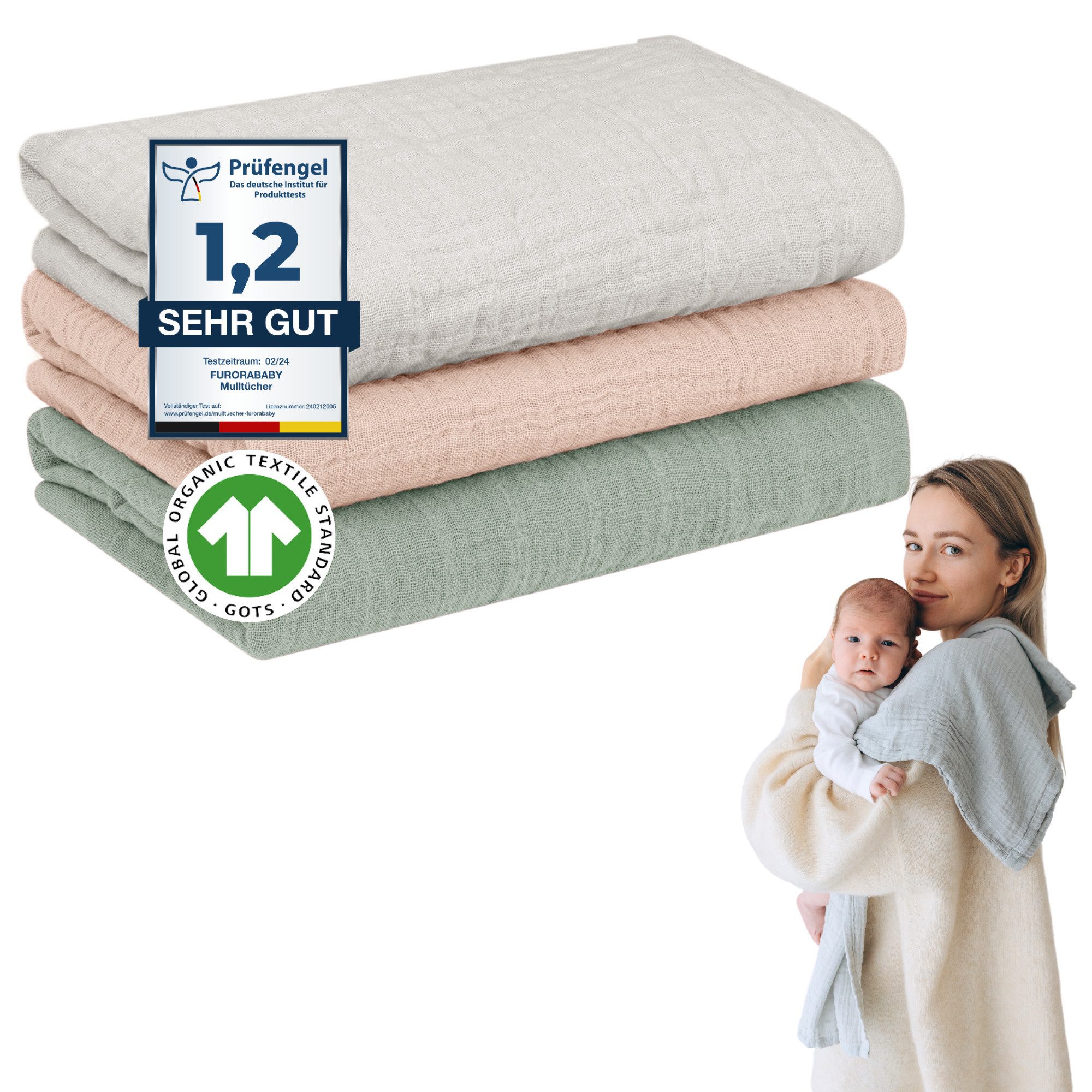 furora BABY Spucktuch Baby Mulltücher Sets (Bio-Musselin: super soft) 80x80cm oder 25x25cm, Sehr weich