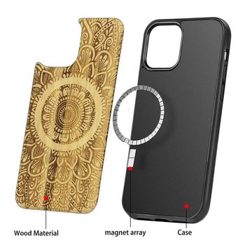 Wigento Smartphone-Hülle Holzfurnier Mandala geprägte Magsafe Hülle Handy Tasche Bambus für Apple iPhone 12 Mini 5.4 Zoll