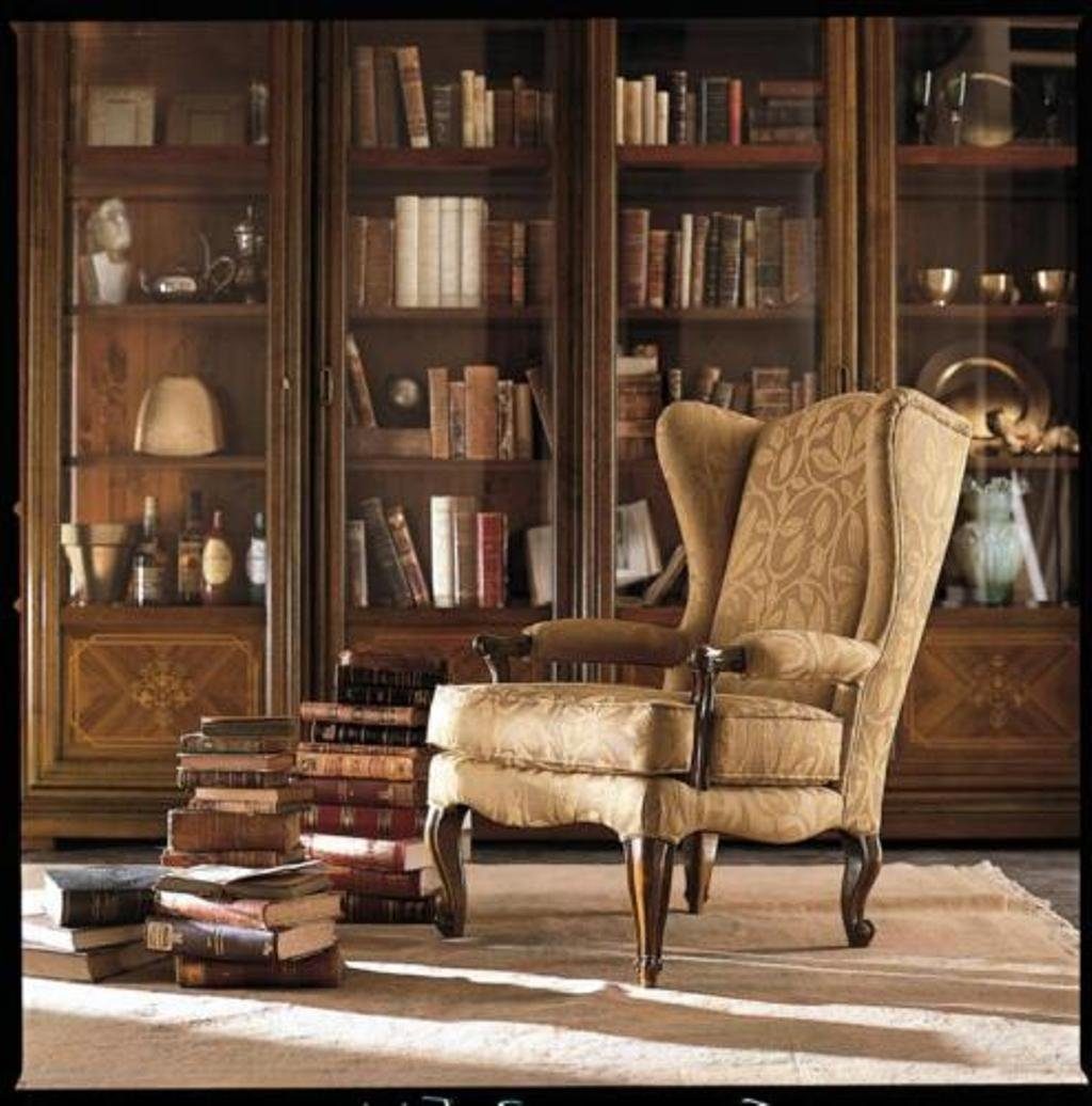 Stuhl Bibliothek Sessel Sessel, Ohrensessel Lese Polster Italienische JVmoebel Sofa