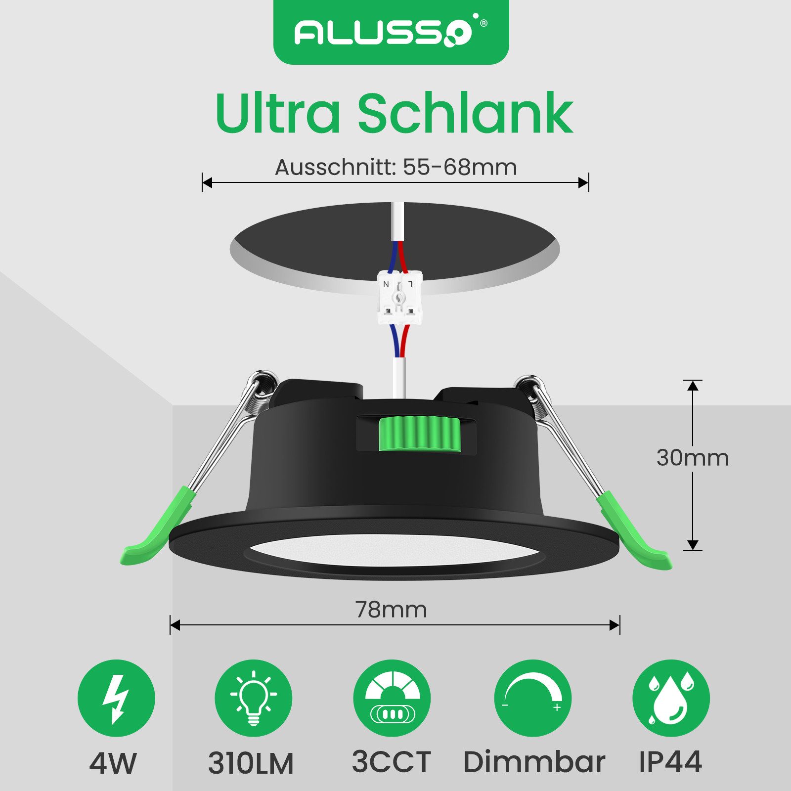 ALUSSO LED Einbaustrahler 6er-Set, Decken Leuchte, Flach Strahler für Bad, günstig online kaufen