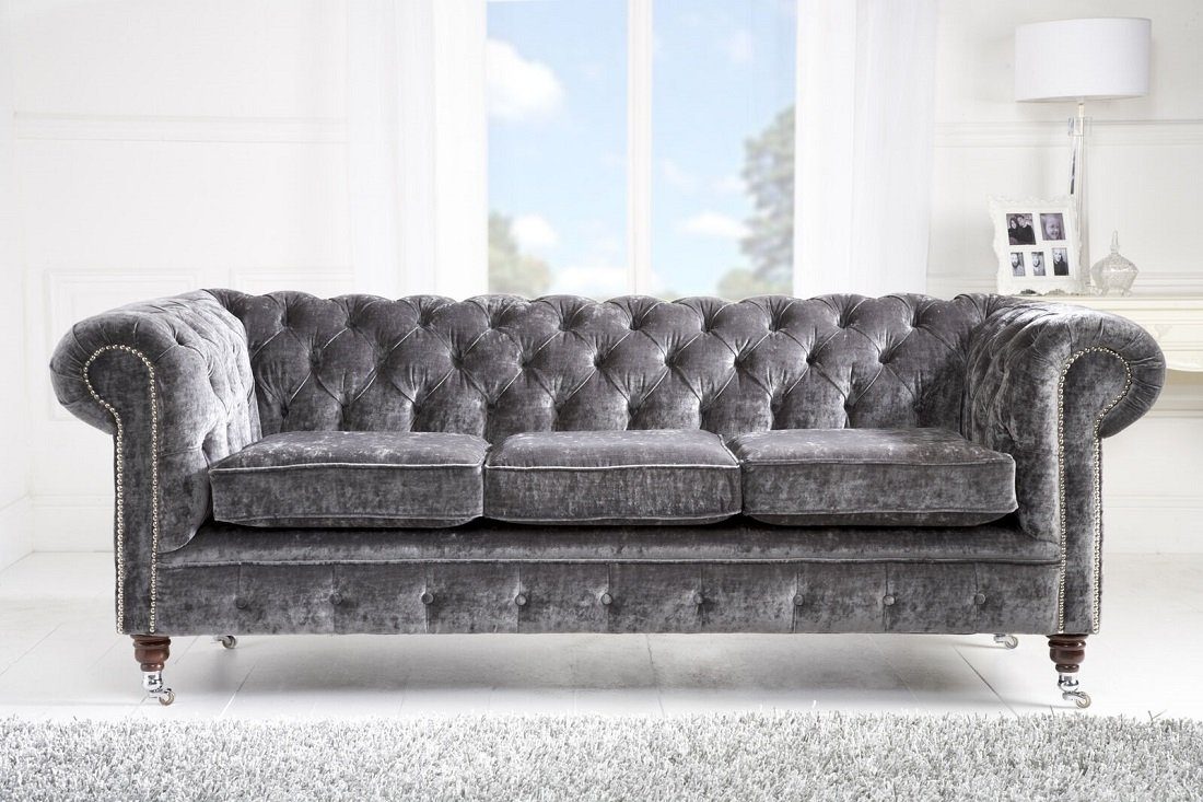 JVmoebel Sofa Luxus Samt Chesterfield Sofa Couch Polster 3Sitzer Textil