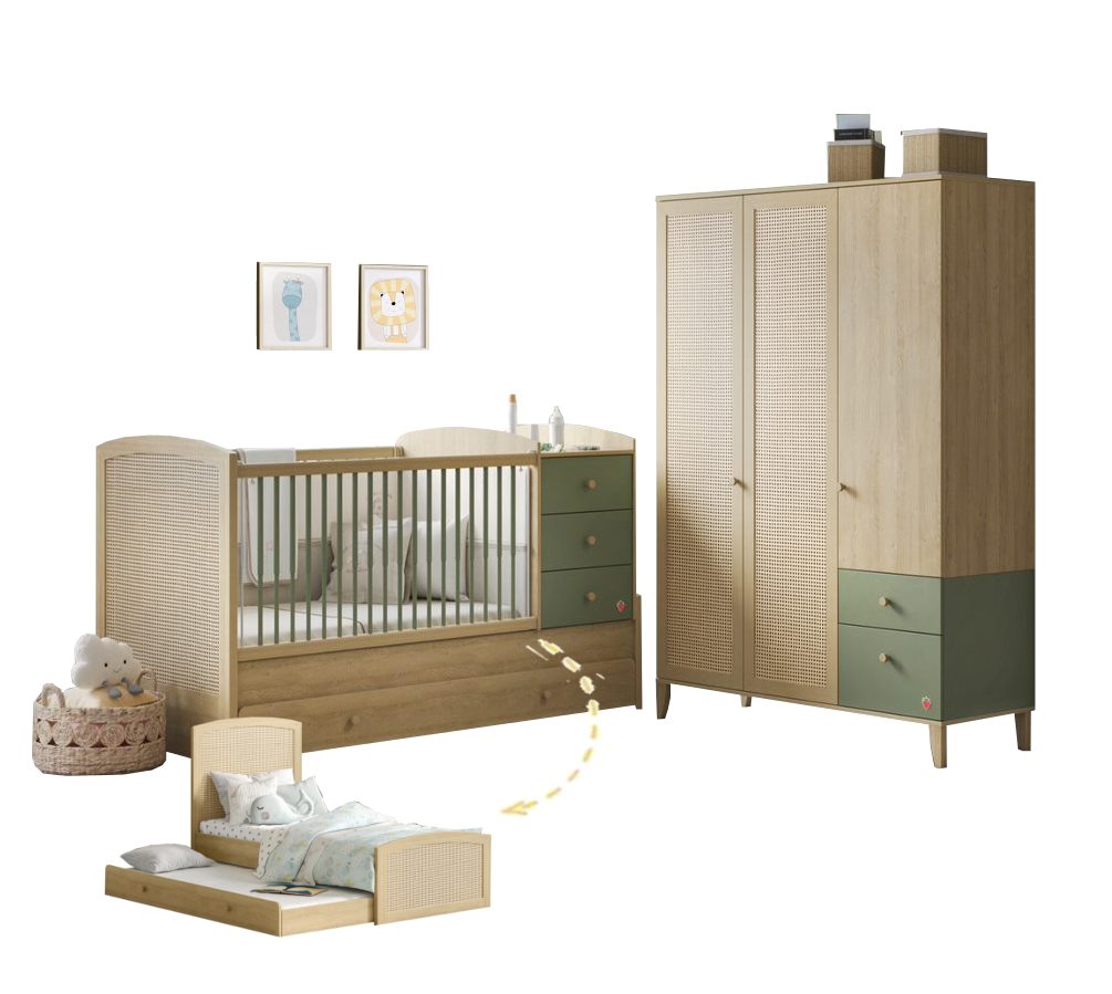 Babyzimmer-Komplettset LOOF Babyzimmer, 2-tlg. Babybett mit Kleiderschrank