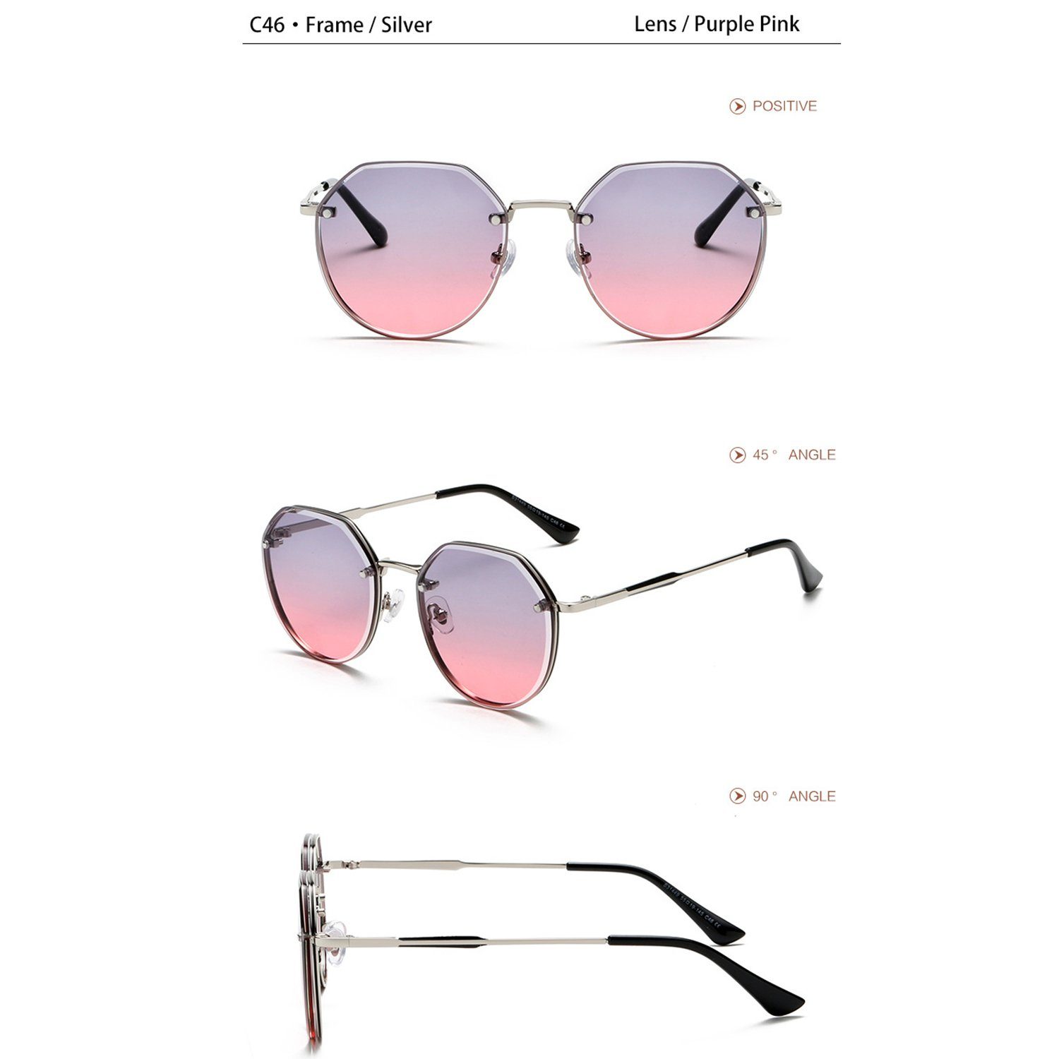 IBETTER Sonnenbrille Sonnenbrille Damen,Halbgestelle Unregelmäßige Farbverlauf Sonnenbrille lila