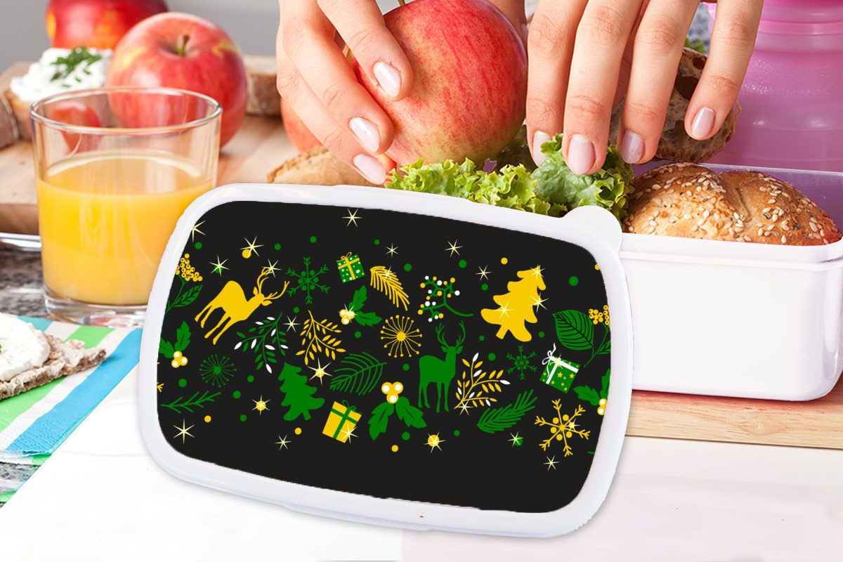 (2-tlg), weiß Erwachsene, Kunststoff, Weihnachten - Lunchbox Jungs - Hirsche, Brotdose, Muster MuchoWow Brotbox für Kinder für und und Mädchen