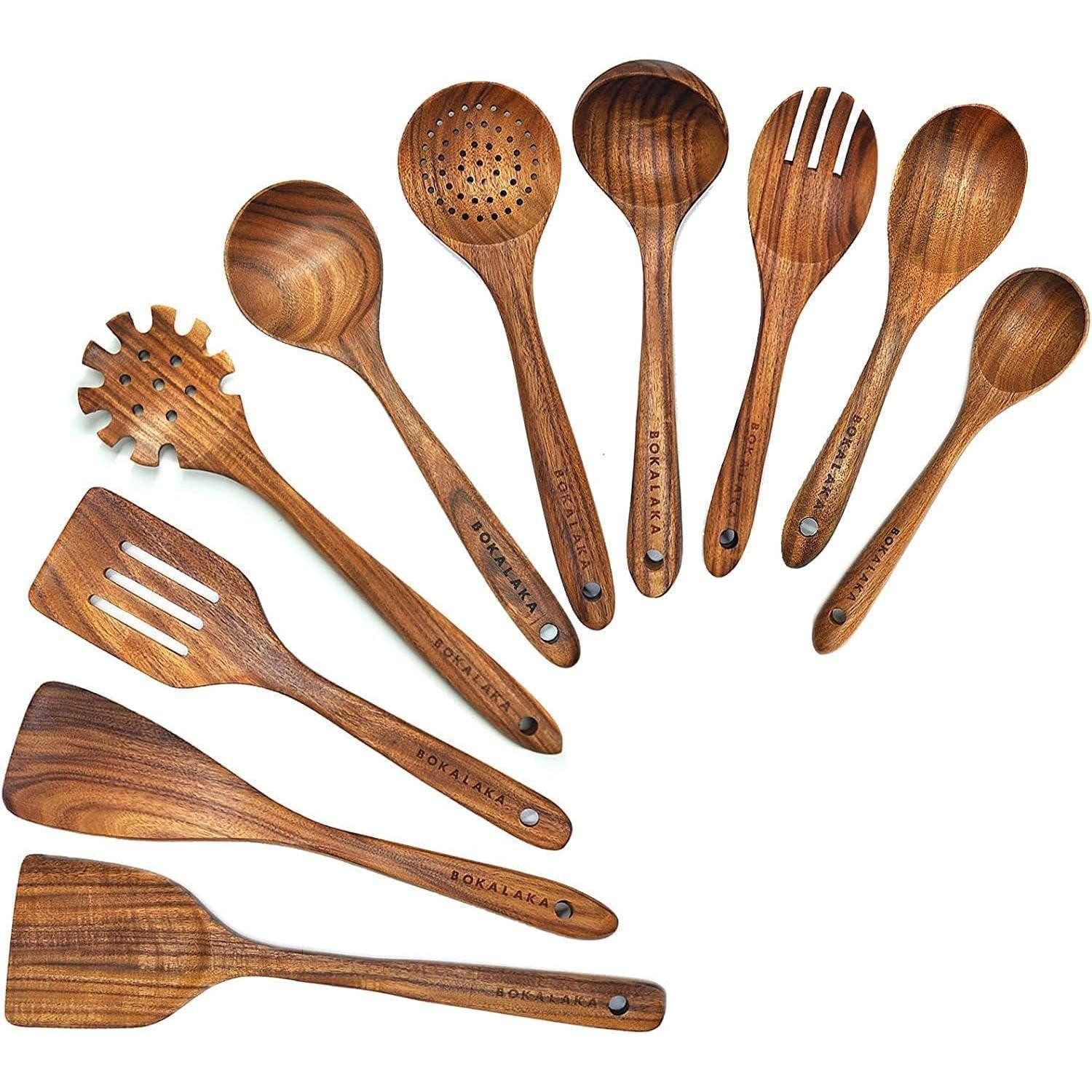 LuxusKollektion Kochbesteck-Set Holzlöffel Holzspatel Küchenutensilien Set Teakholz 1-10