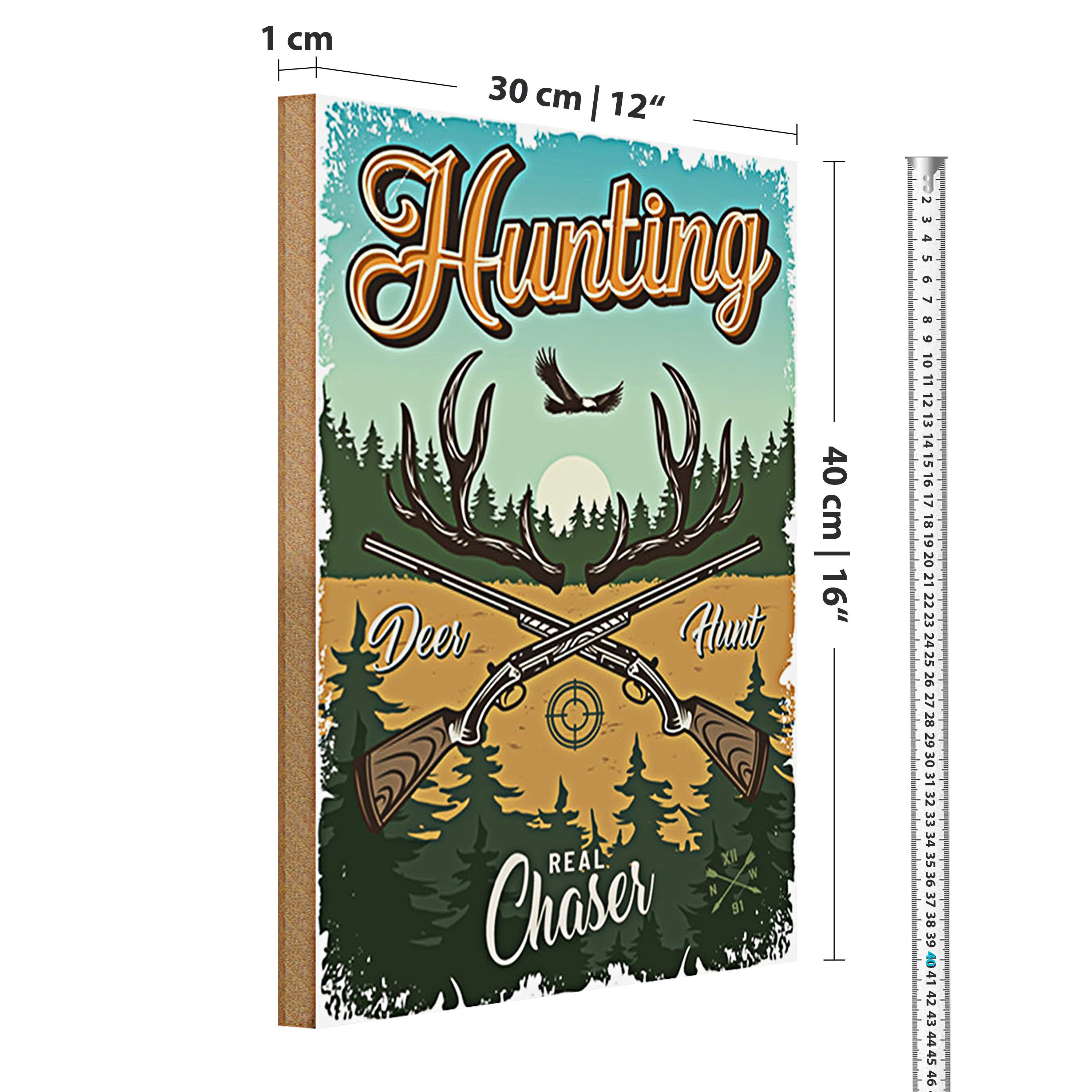 Roomando Holzbild Jagd 30x40cm Hunting deer hunt Abenteuer