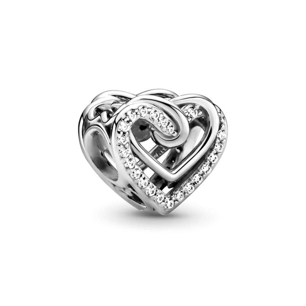 Charm-Einhänger Pandora Moments Verschlungene Herzen Charm, Sterling Silber, Zirkonia