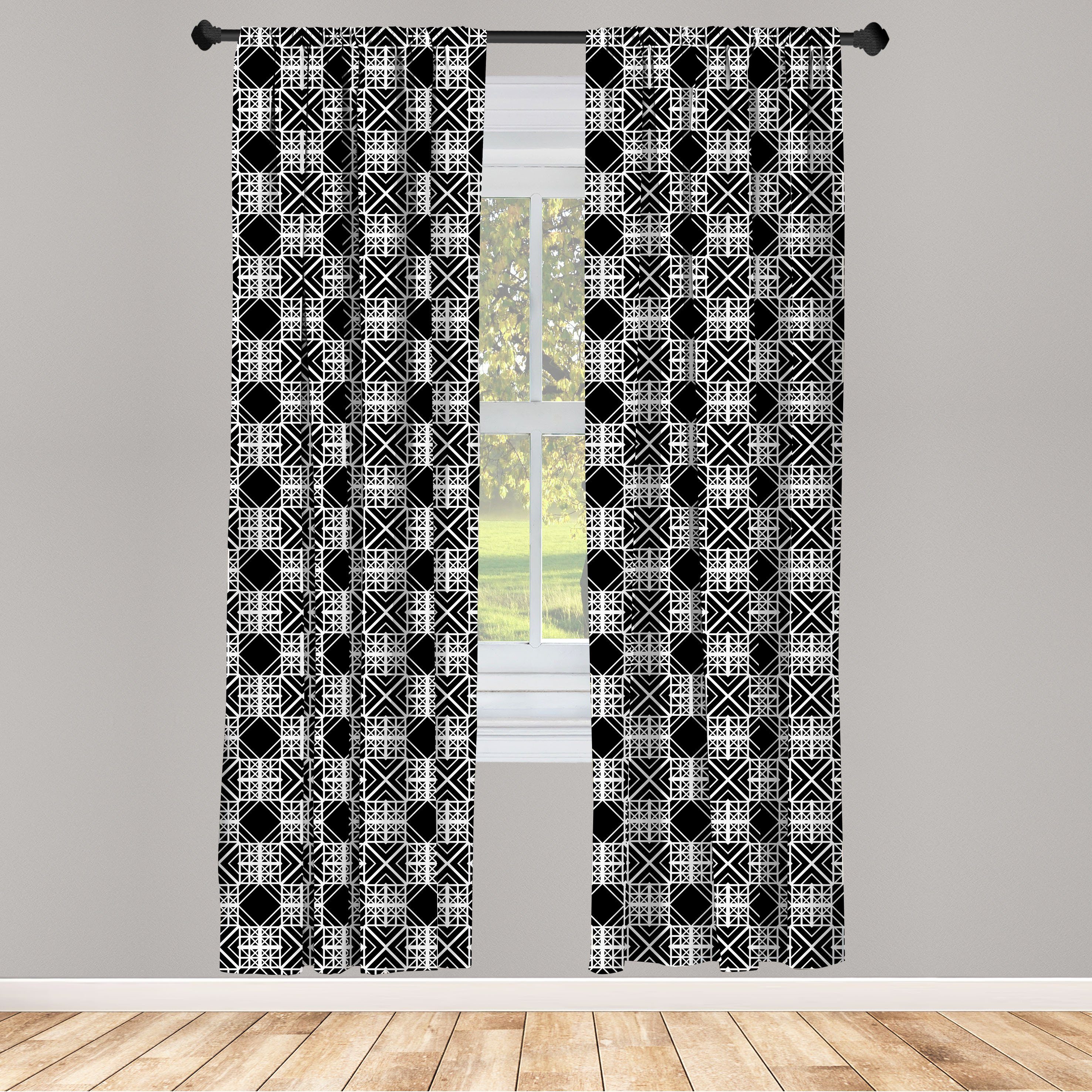 Gardine Vorhang für Wohnzimmer Schlafzimmer Dekor, Abakuhaus, Microfaser, Gitter Kunstwerk von Squares Stripes