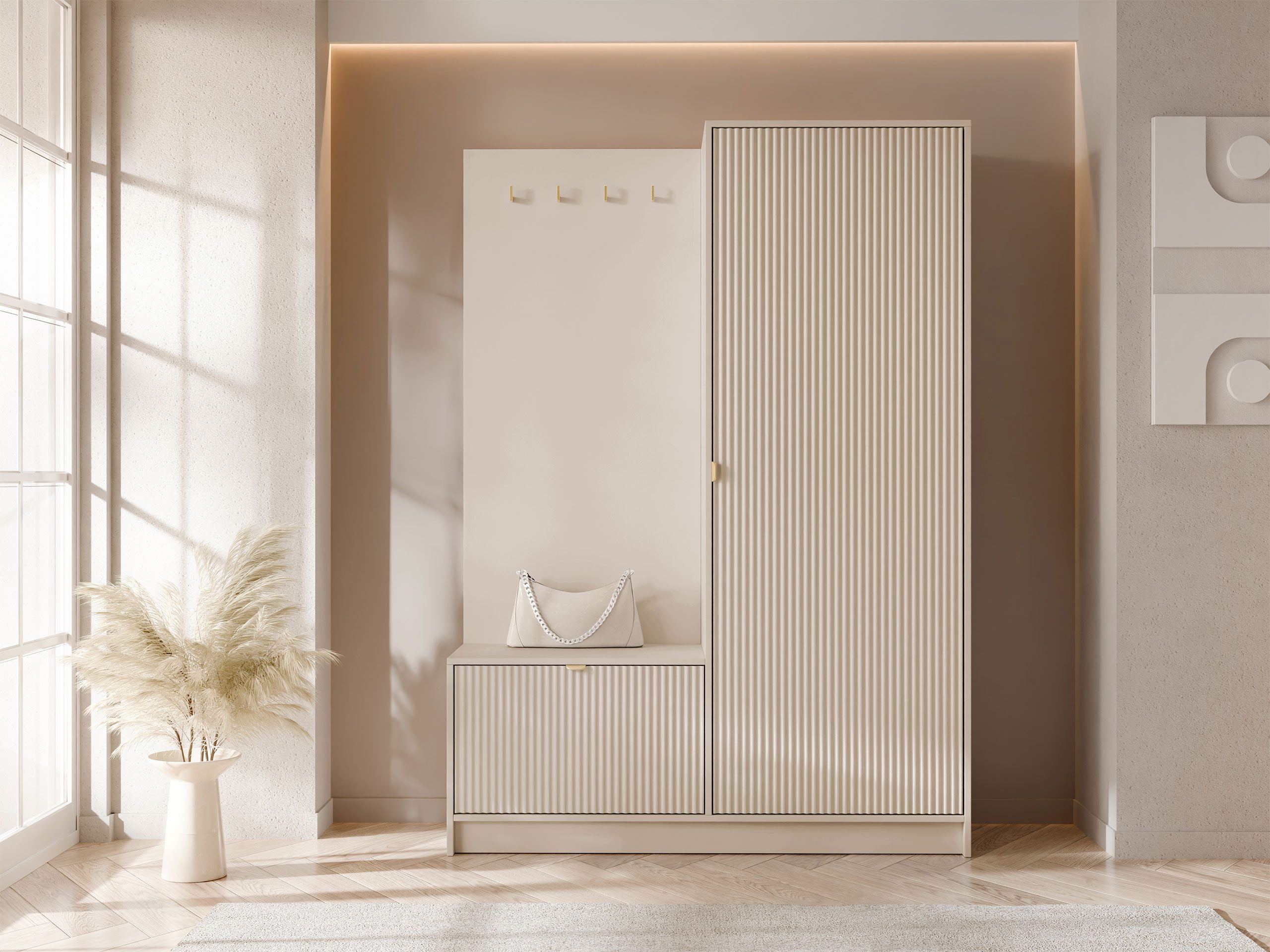 MIRJAN24 Garderoben-Set Tireno, (mit Drehtür und Klappe), 120x40x180 cm, Enthält 4 Kleiderhaken