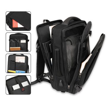 MULISOFT Freizeitrucksack Reiserucksack Erweiterbarer Laptoprucksack für 17 zoll Laptop,Schwarz, mit Laptopfach und USB-Ladeanschluss 46x32x28cm