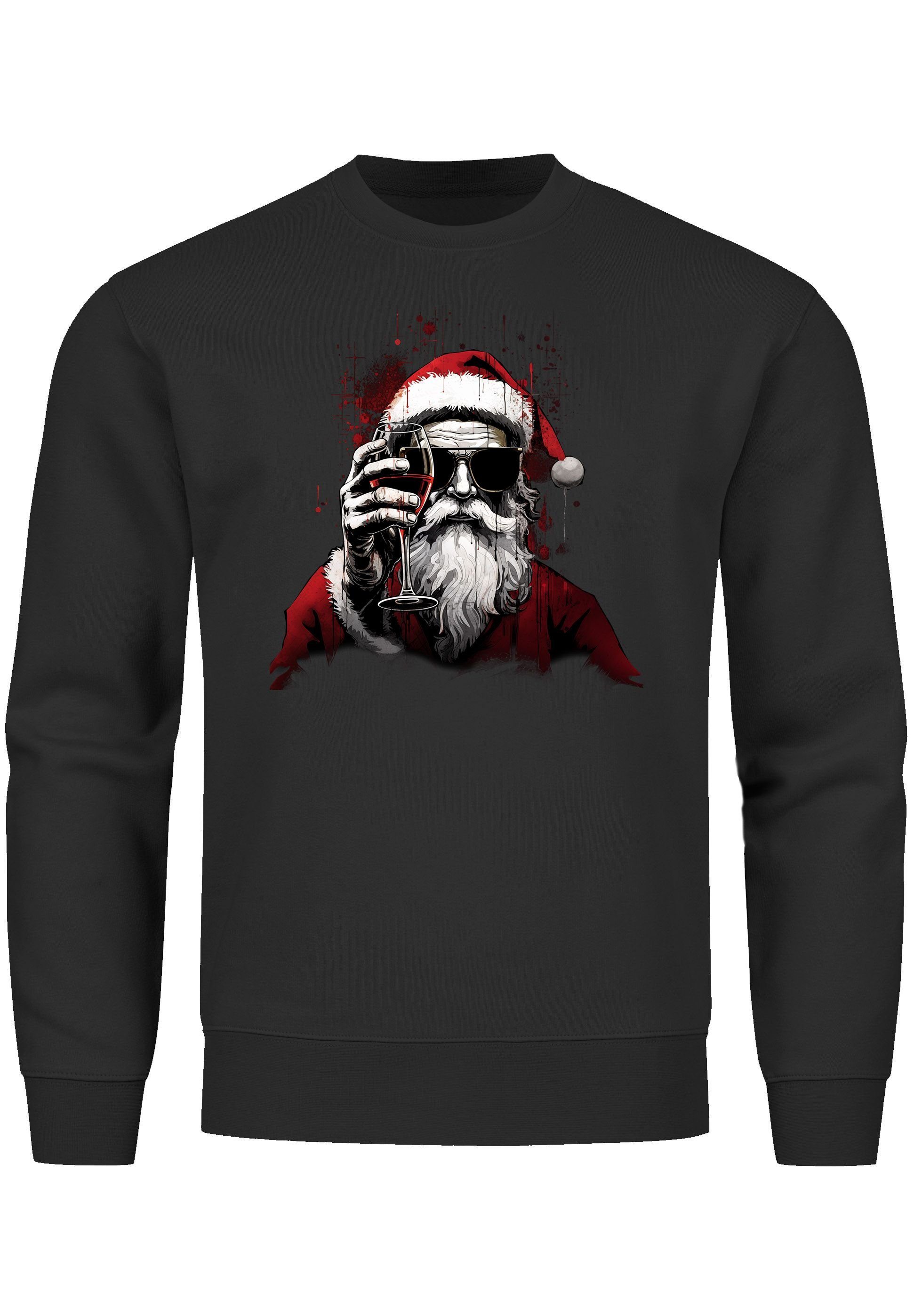 MoonWorks Sweatshirt Sweatshirt Herren Weihnachten Weihnachtsmann Alkohol Wein Ugly XMAS Sw