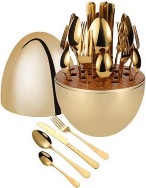 PFCTART Besteck-Set Elegantes Heartland Egg Stylish Besteck 24-teiliges Essensset, 6 Personen, Gold Rostfreier Stahl