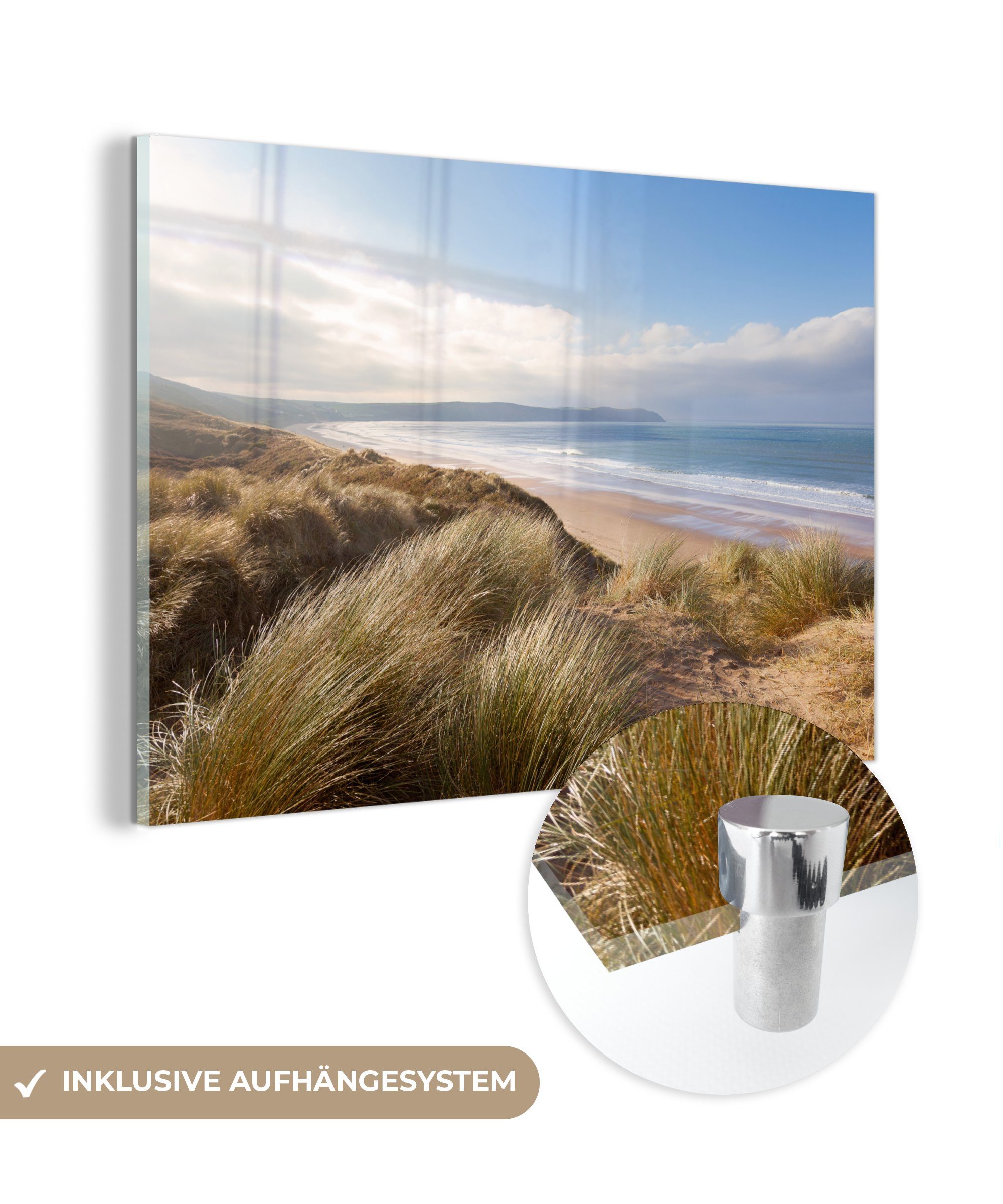 MuchoWow Acrylglasbild Strand - Düne - Wanddekoration Natur, Wandbild Glas Foto auf - Glas auf - St), Bilder Glasbilder - (1