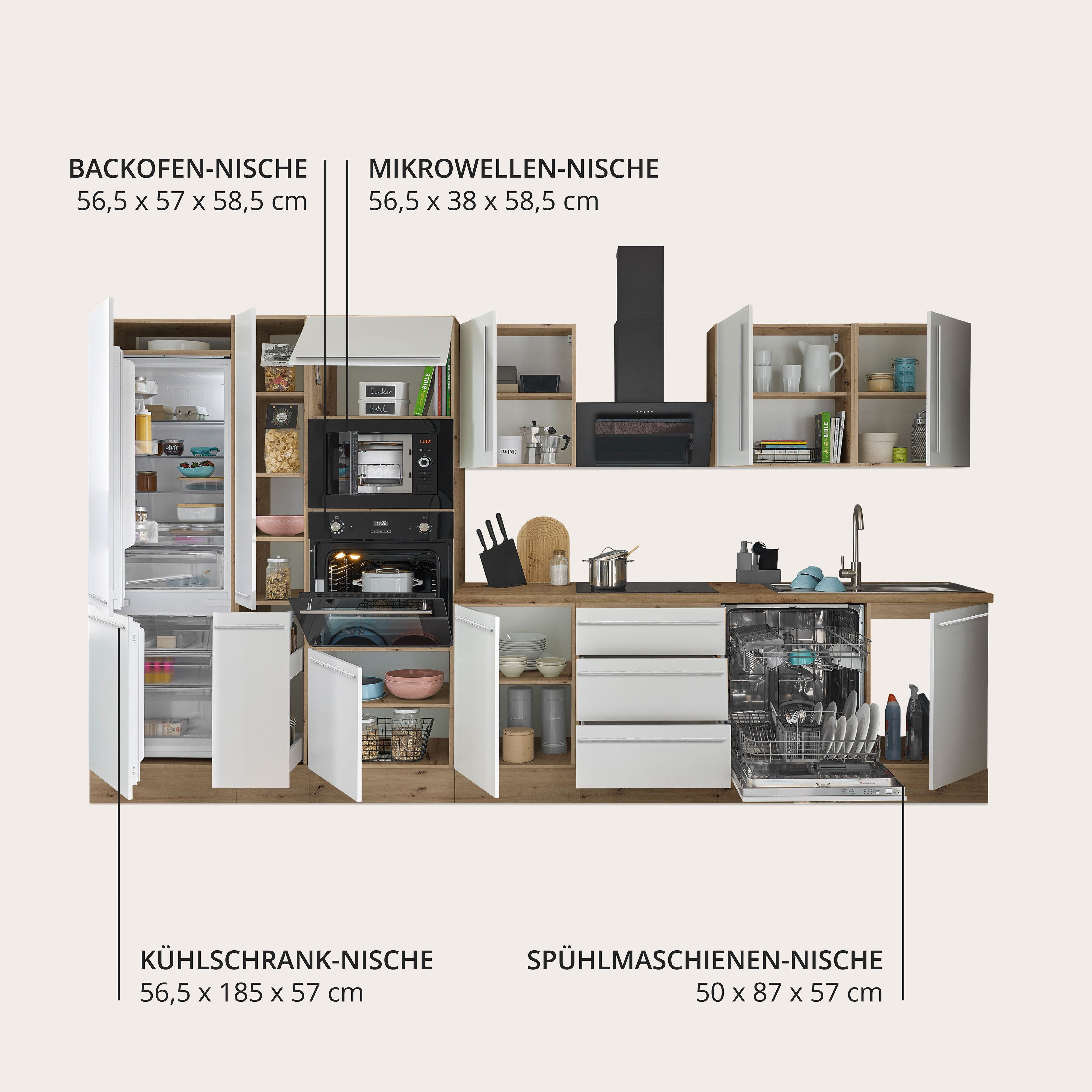 KOCHSTATION Küchenzeile Florida, Breite 370 cm, wahlweise mit E-Geräten,Softclose für Türen/Schubkästen
