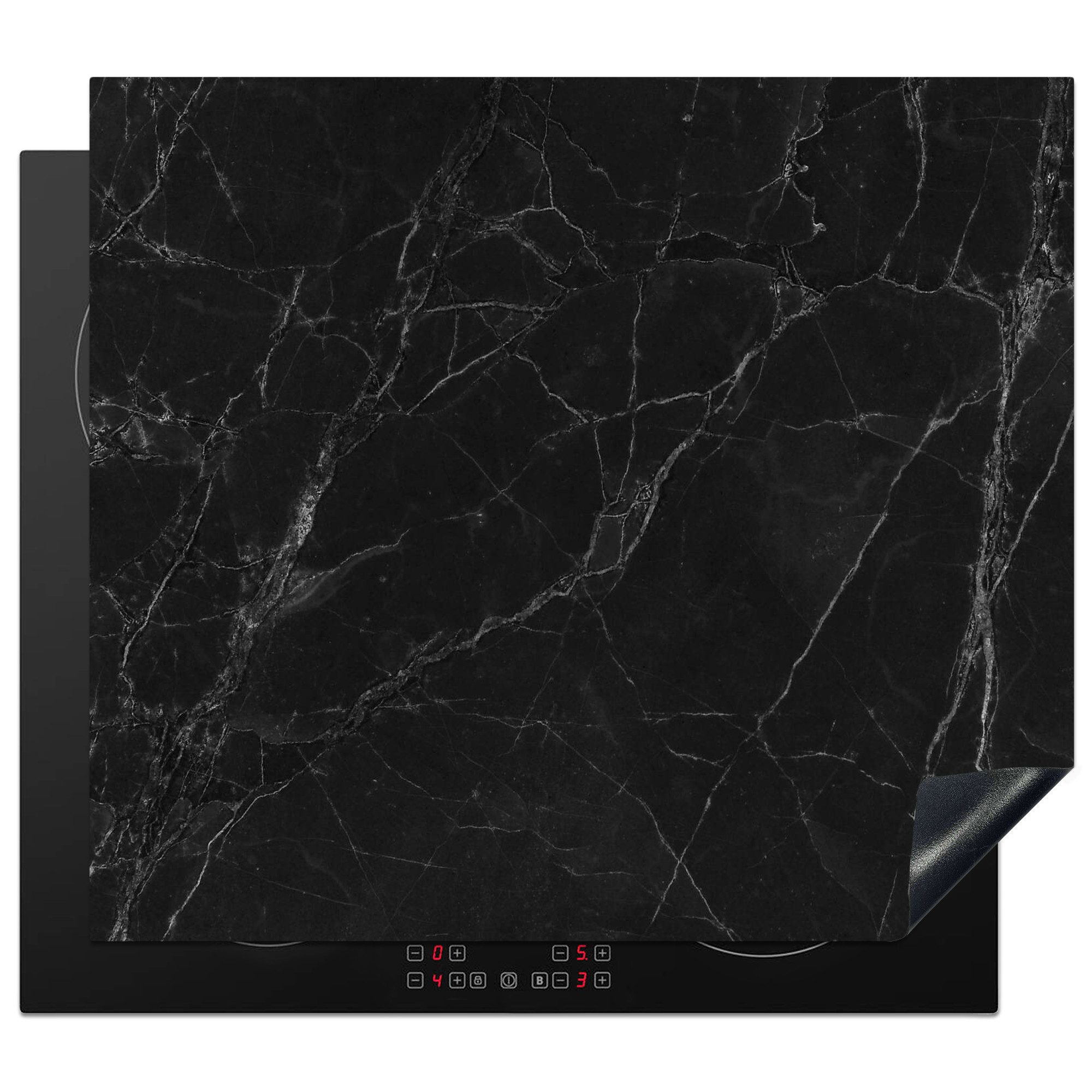 MuchoWow Herd-Abdeckplatte Marmor - Schwarz, Vinyl, (1 tlg), Abdeckplatte für Ceranfeld, Herd Inductionsmatte, 60x50 cm