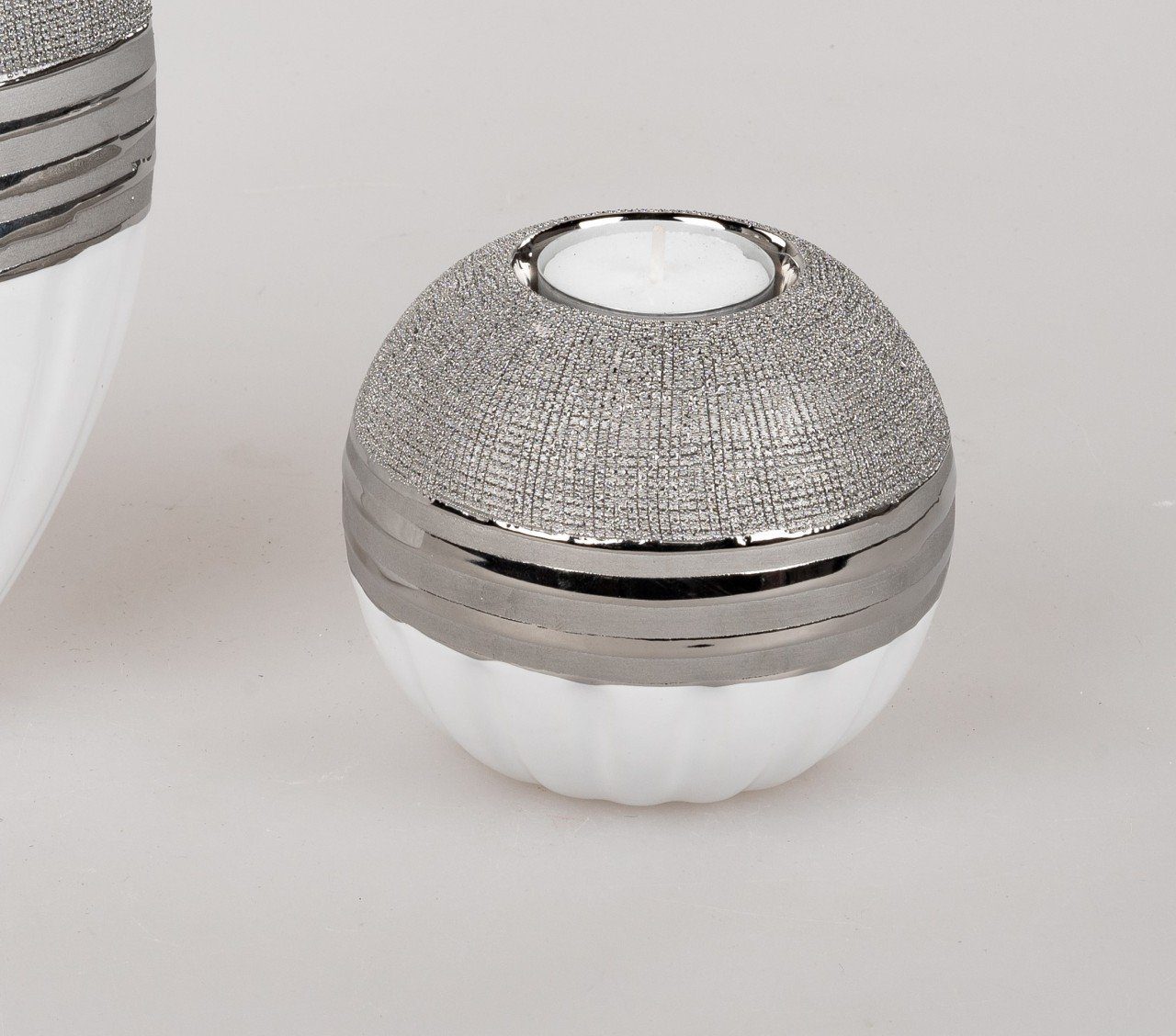 Silver, Silber Teelichthalter formano Keramik D:10cm H:9cm White