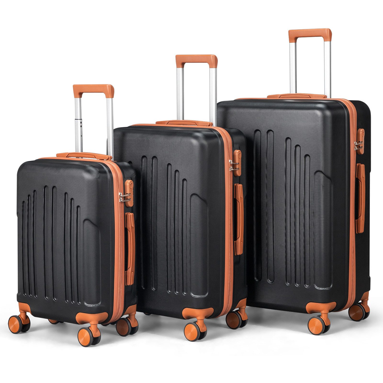 LALAHO Trolleyset Kofferset Hartschalenkoffer Trolley 360° Rollen, 4 Rollen, (3 tlg), Reisekoffer Set mit Handgepäck, Koffer & Trolleys, Schwarz