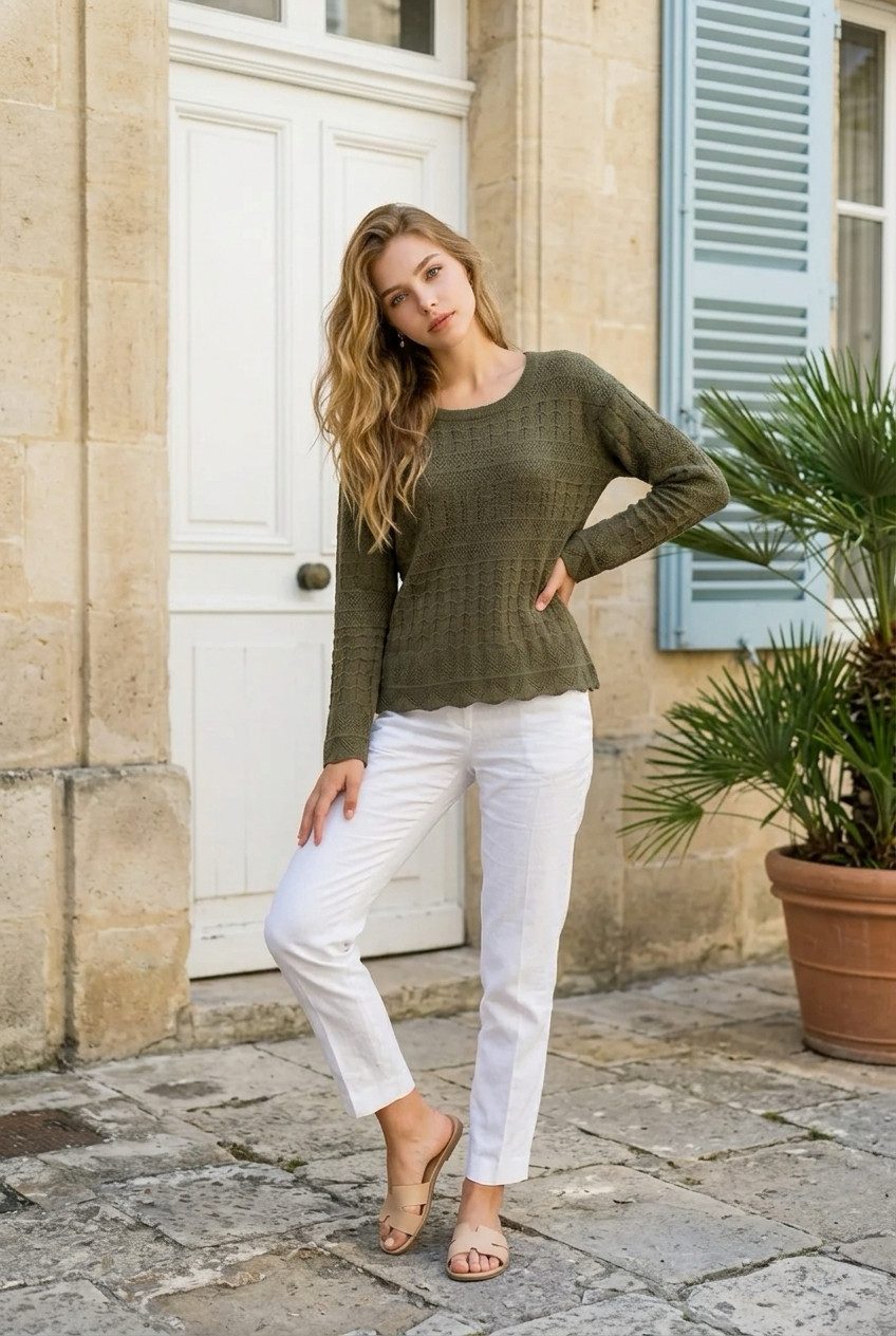 Zuckerwatte Ajourpullover modische Ajouroptik aus feiner Viskose Stretch Mischung