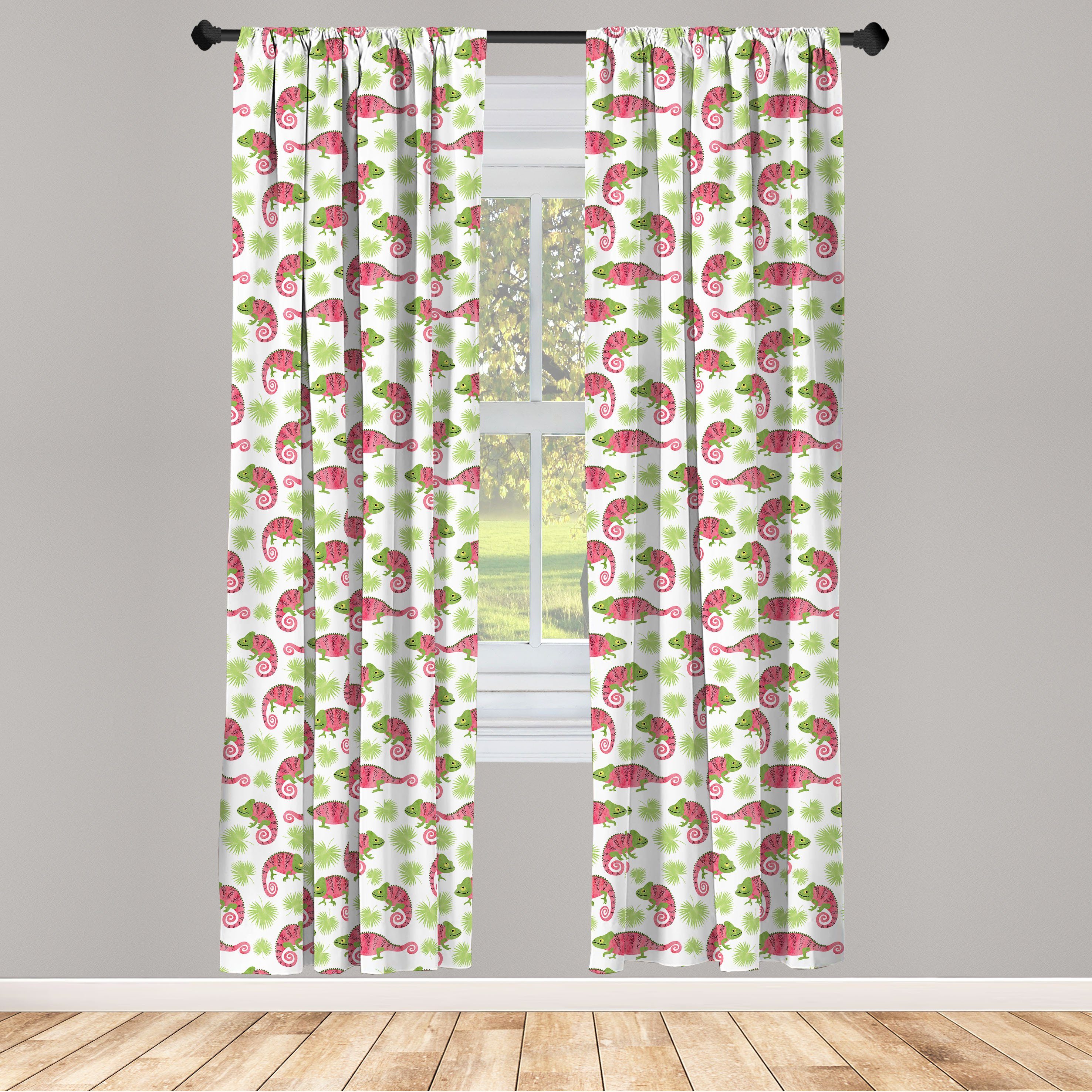 Gardine Vorhang für Wohnzimmer Schlafzimmer Dekor, Abakuhaus, Microfaser, Exotisch Chameleons und Palmblätter